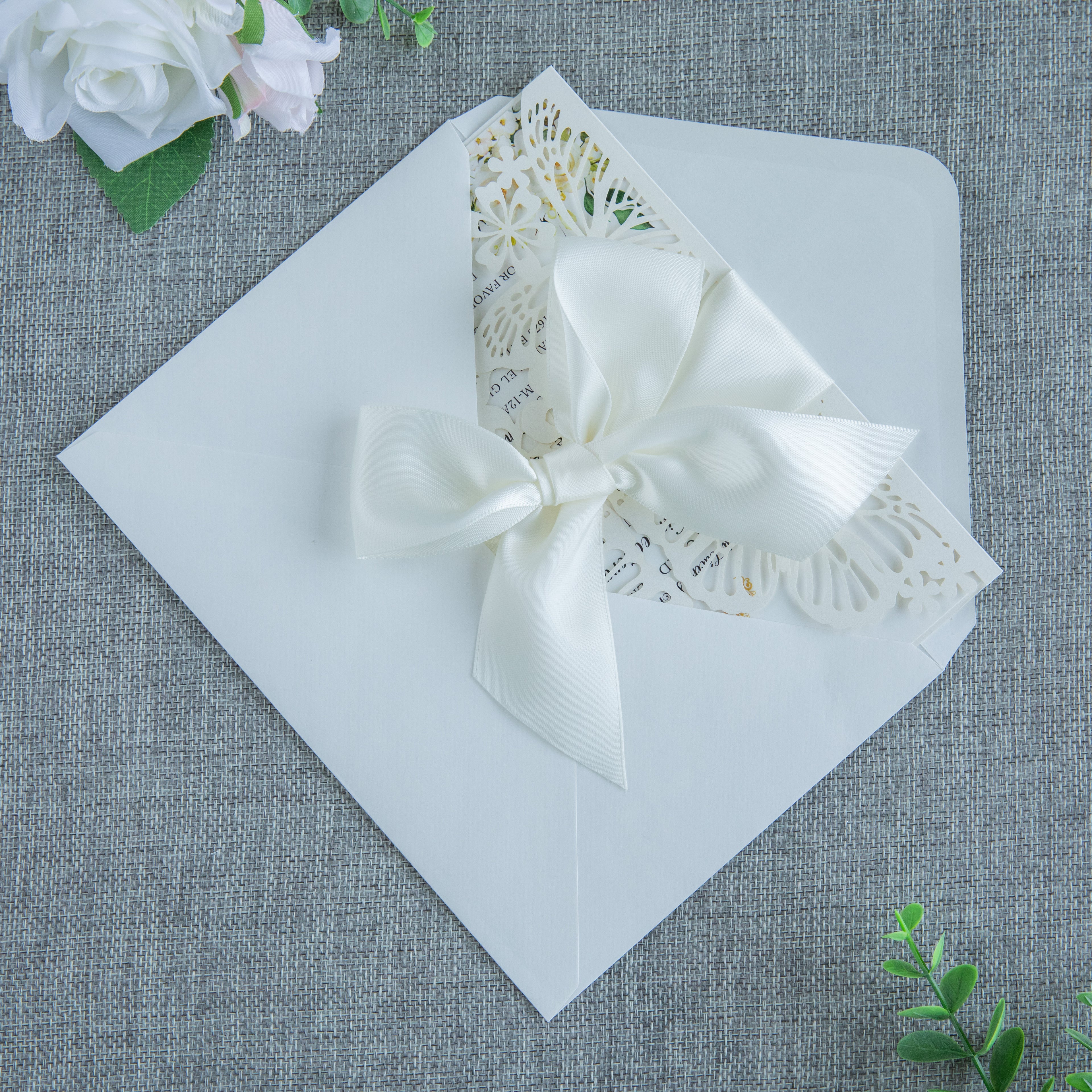 PONATIA Ivory Butterfly Quinceanera Invitation, Laser Cut Wedding Invitation Cards with Envelopes