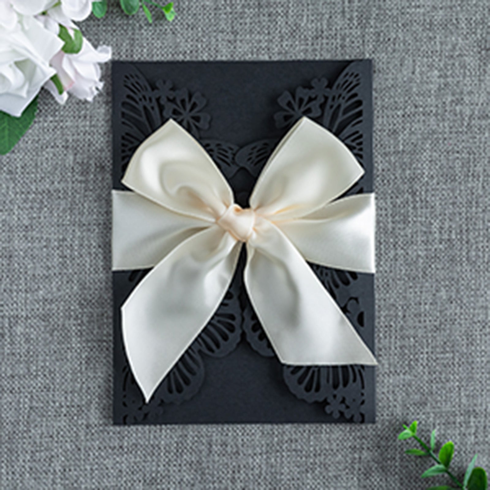PONATIA Black Butterfly Quinceanera Invitation, Laser Cut Wedding Invitation Cards with Envelopes
