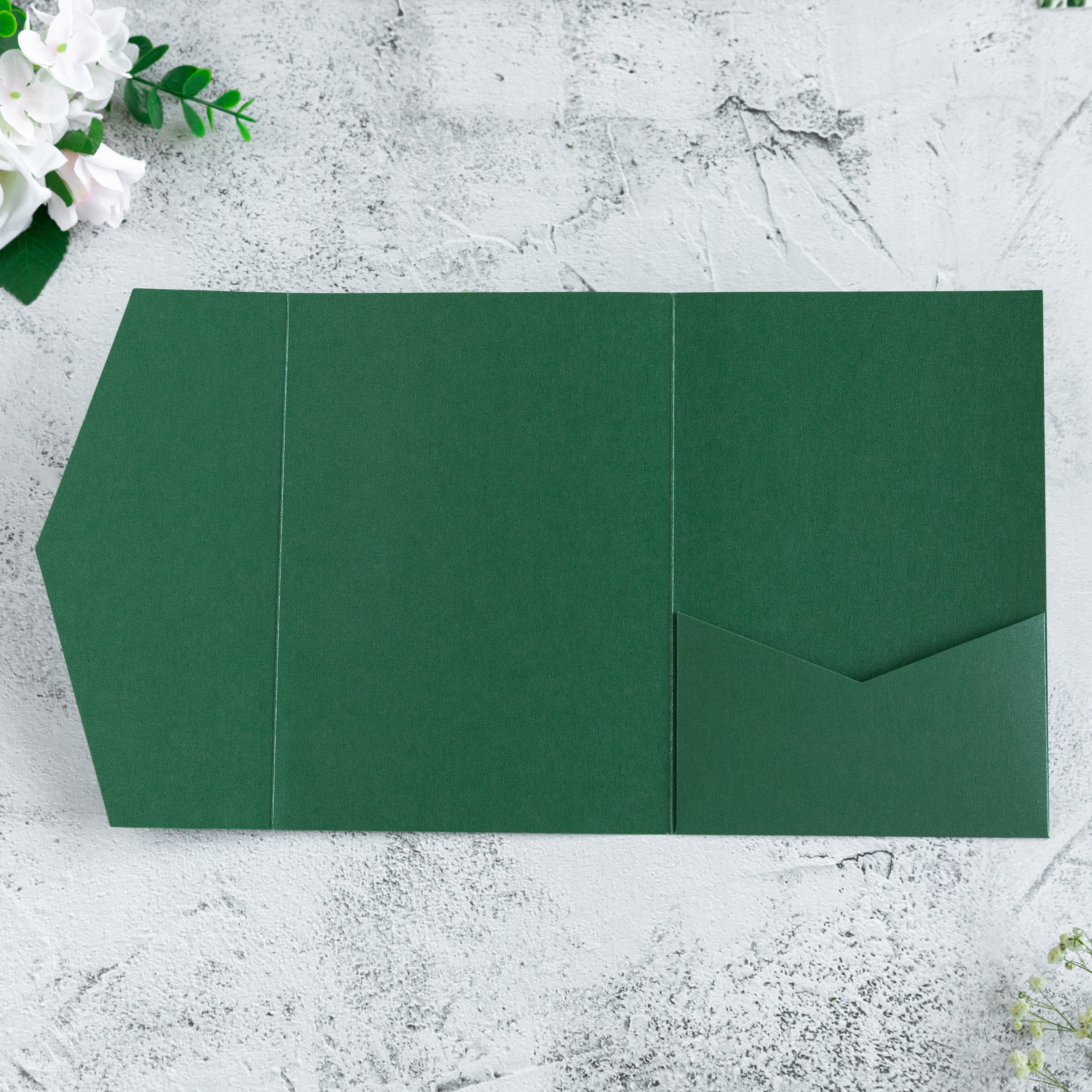 PONATIA 20 PCS Emerald Green Tri-fold Wedding Invitation Pockets for 5x7 Wedding Cards