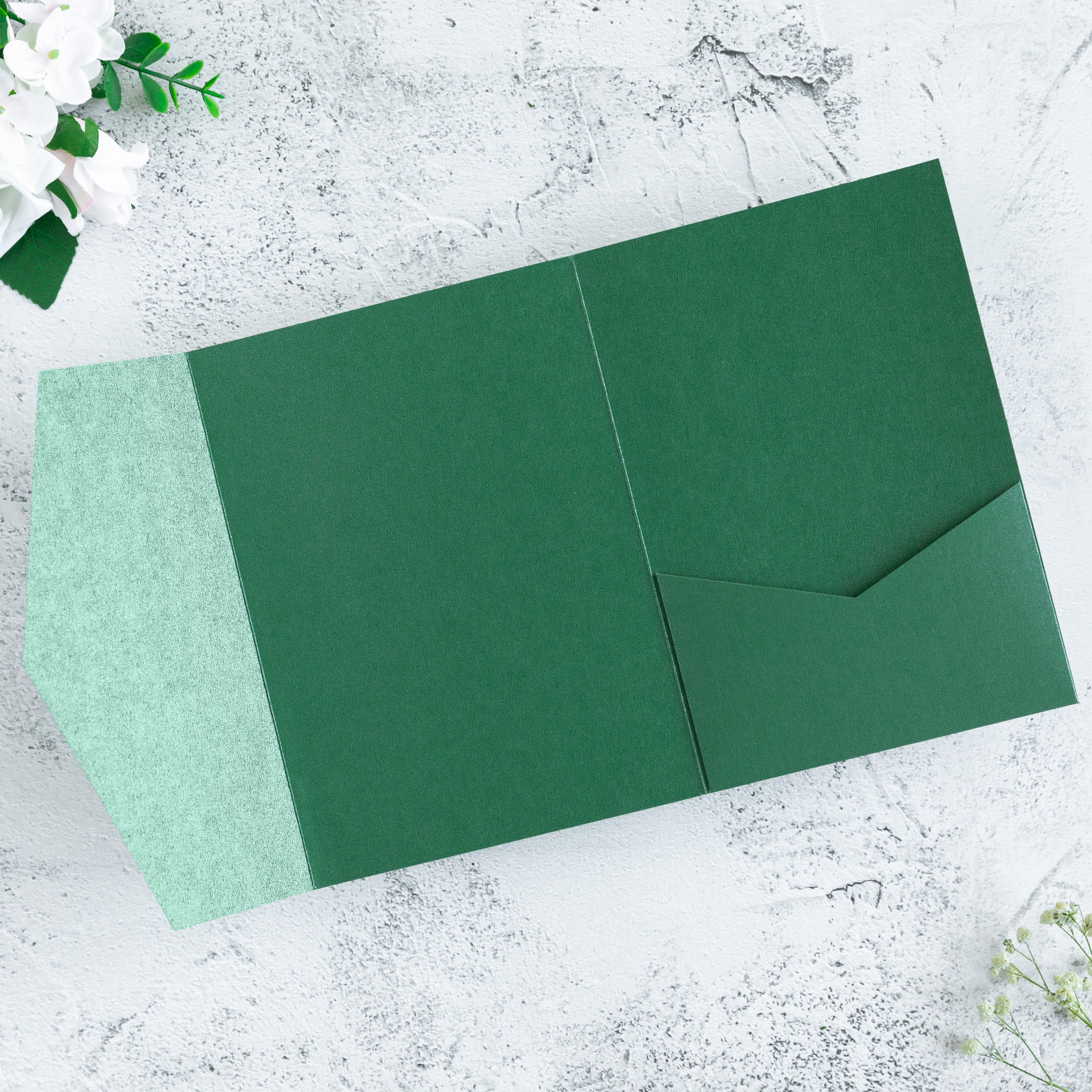 PONATIA 20 PCS Emerald Green Tri-fold Wedding Invitation Pockets for 5x7 Wedding Cards