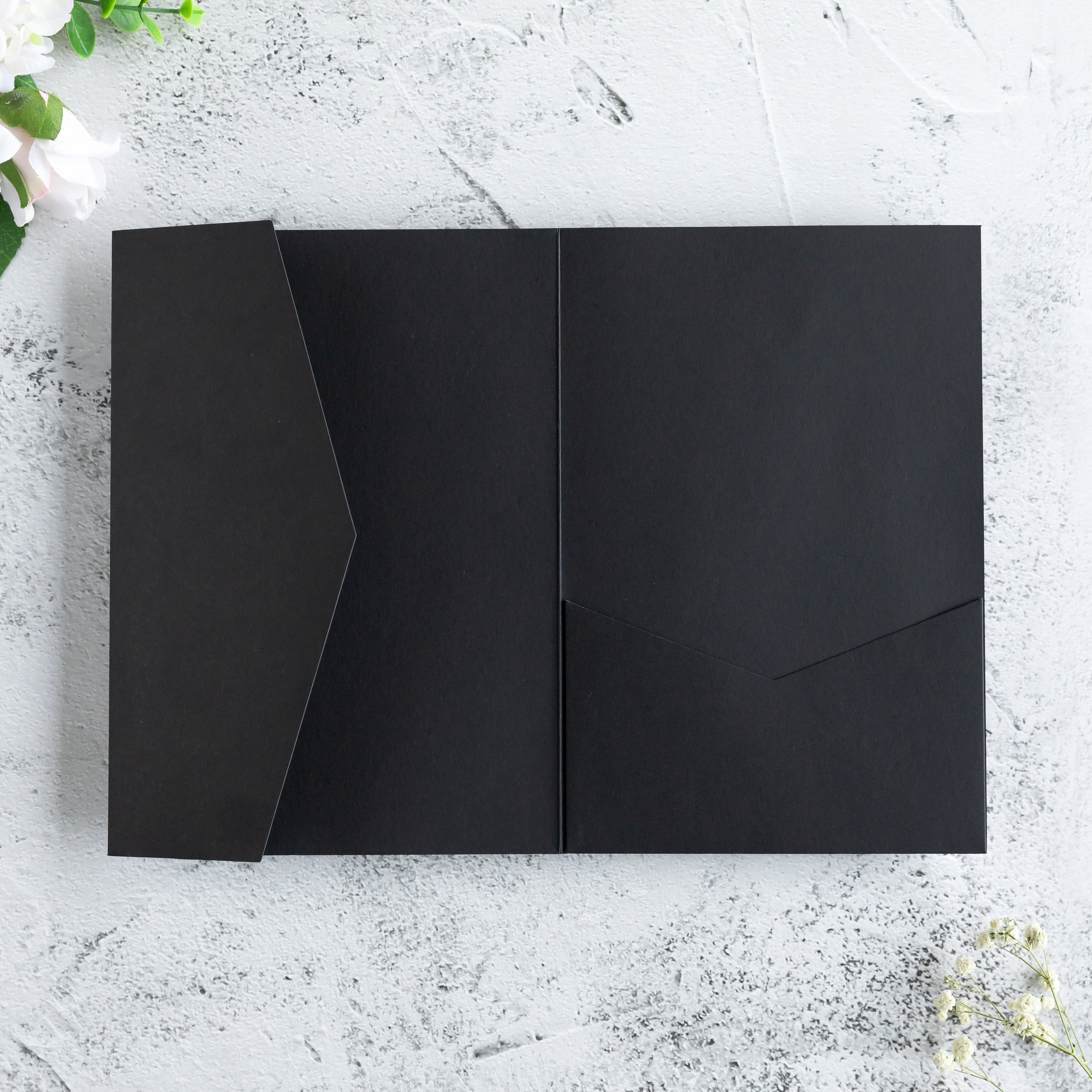 PONATIA 20 PCS Black Tri-fold Wedding Invitation Pockets for 5x7 Wedding Cards