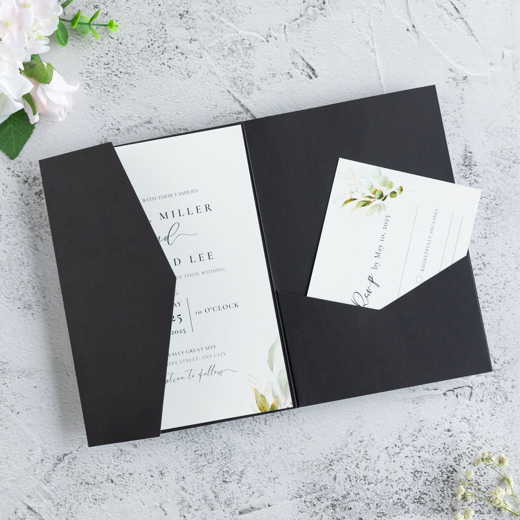 PONATIA 20 PCS Black Tri-fold Wedding Invitation Pockets for 5x7 Wedding Cards
