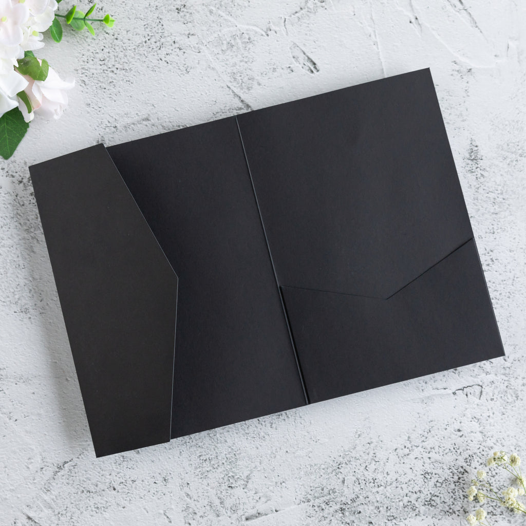 PONATIA 20 PCS Black Tri-fold Wedding Invitation Pockets for 5x7 Wedding Cards
