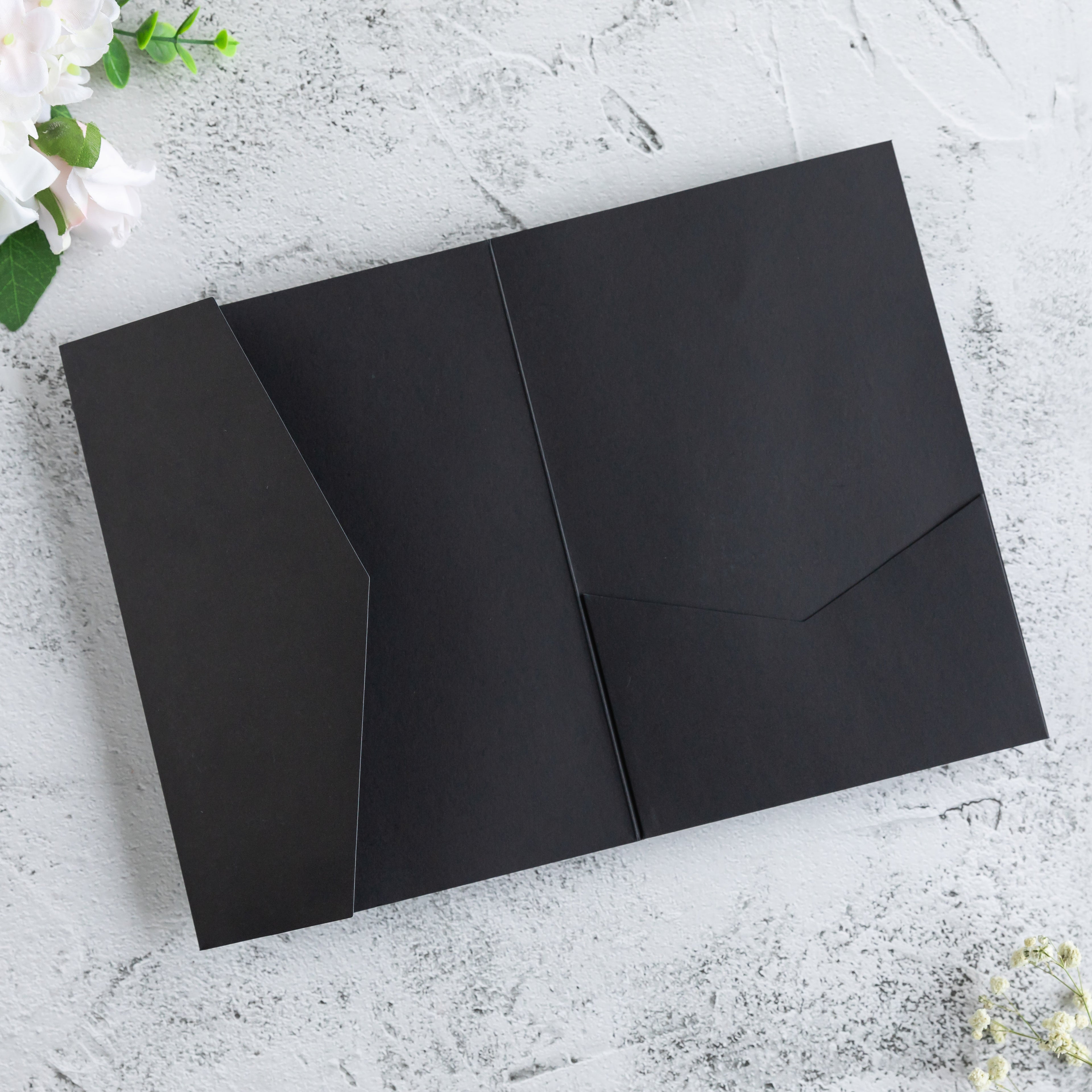 PONATIA 20 PCS Black Tri-fold Wedding Invitation Pockets for 5x7 Wedding Cards