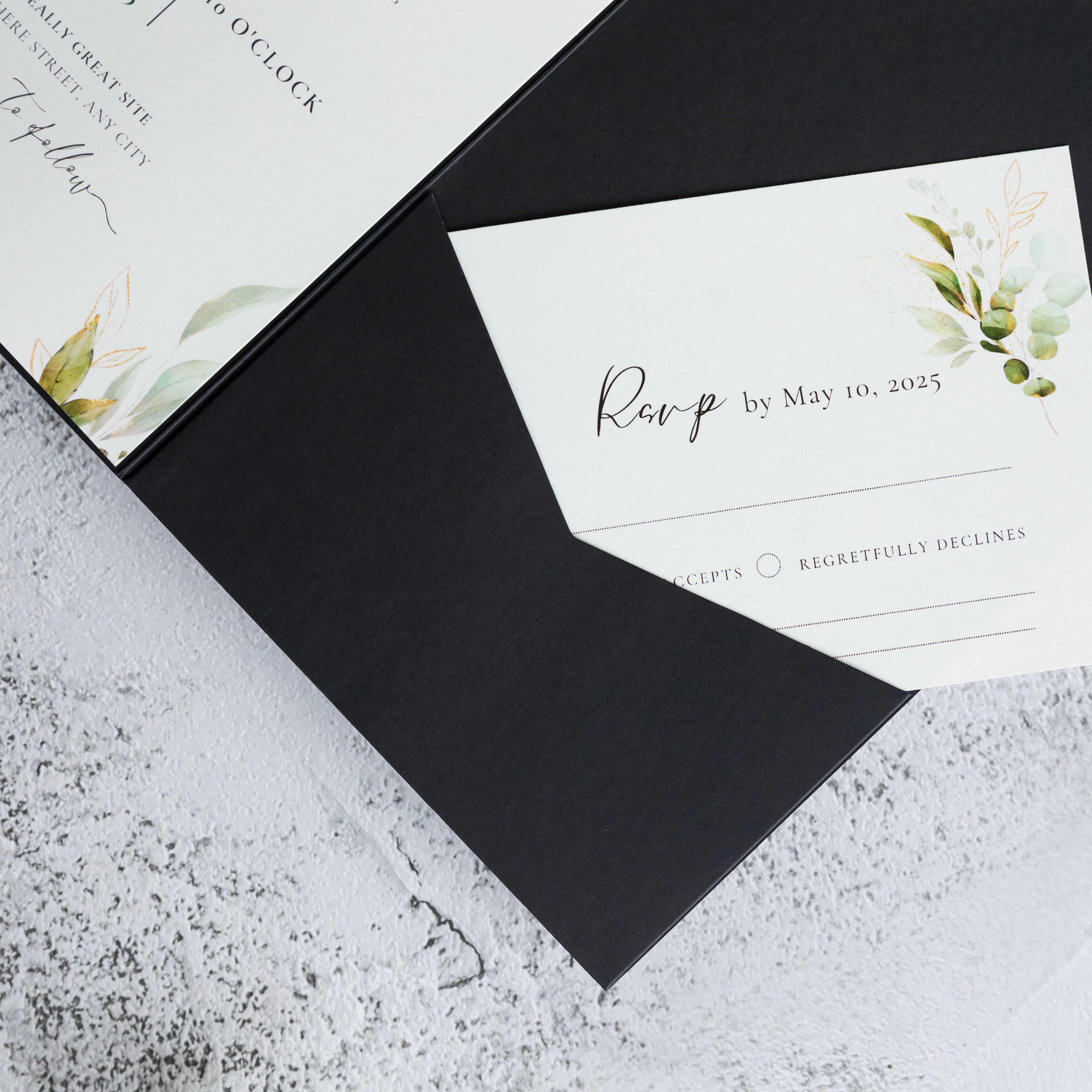 PONATIA 20 PCS Black Tri-fold Wedding Invitation Pockets for 5x7 Wedding Cards