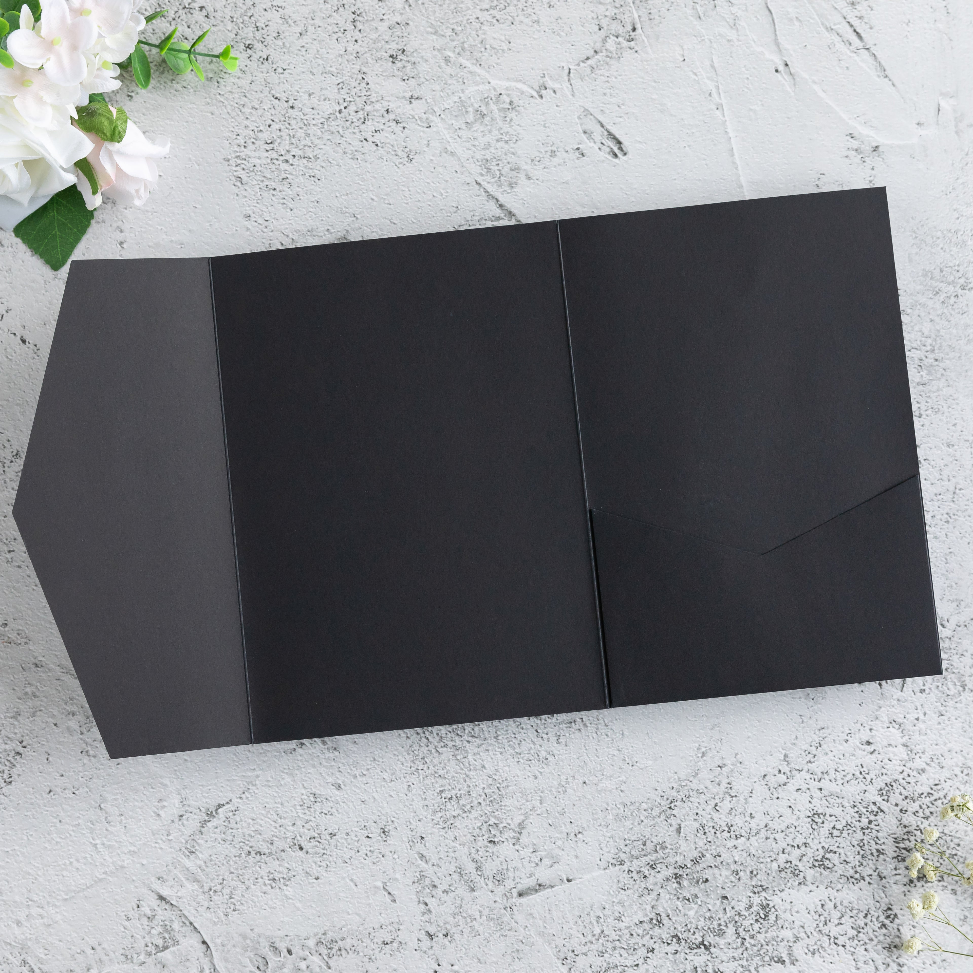 PONATIA 20 PCS Black Tri-fold Wedding Invitation Pockets for 5x7 Wedding Cards