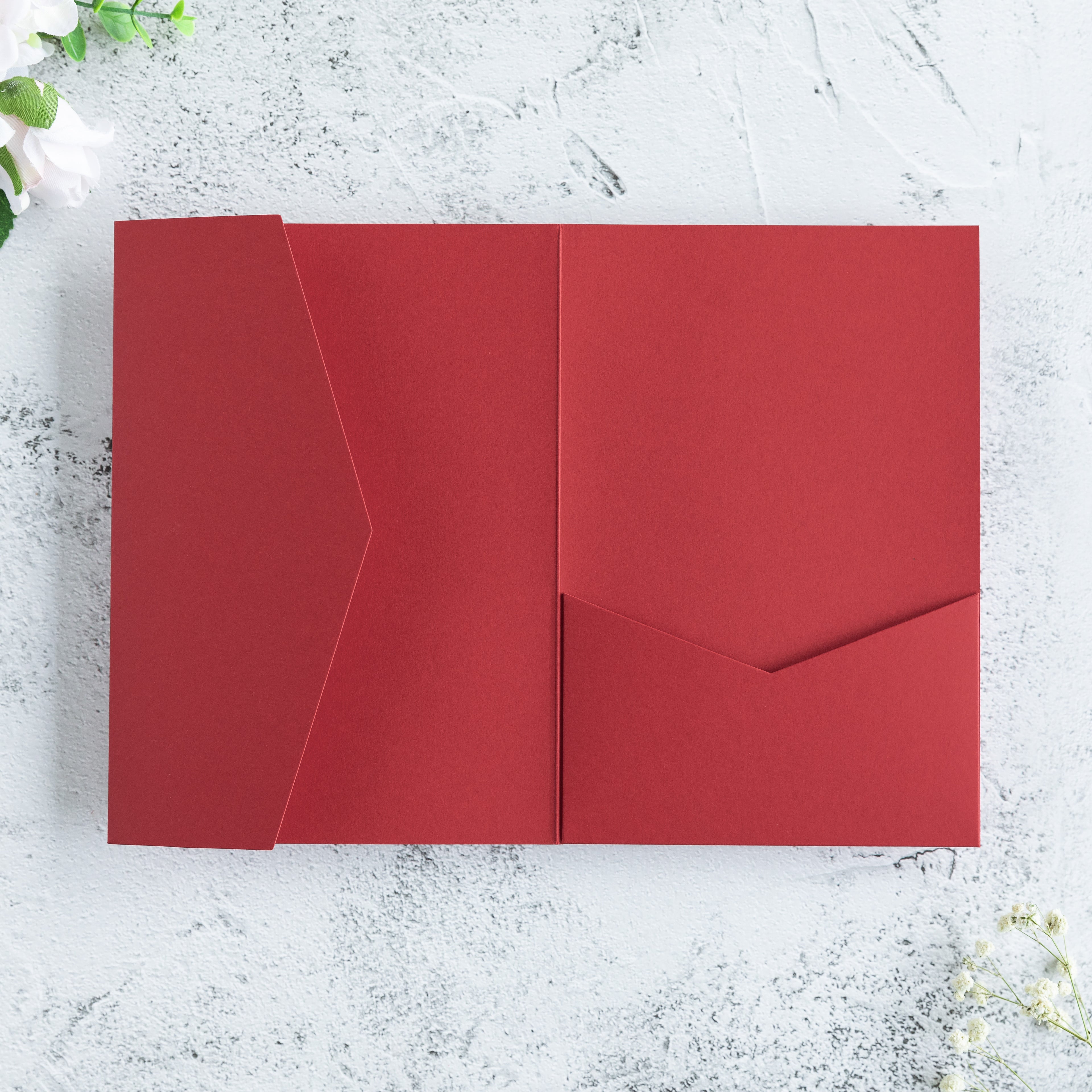 PONATIA 20 PCS Red Tri-fold Wedding Invitation Pockets for 5x7 Wedding Cards
