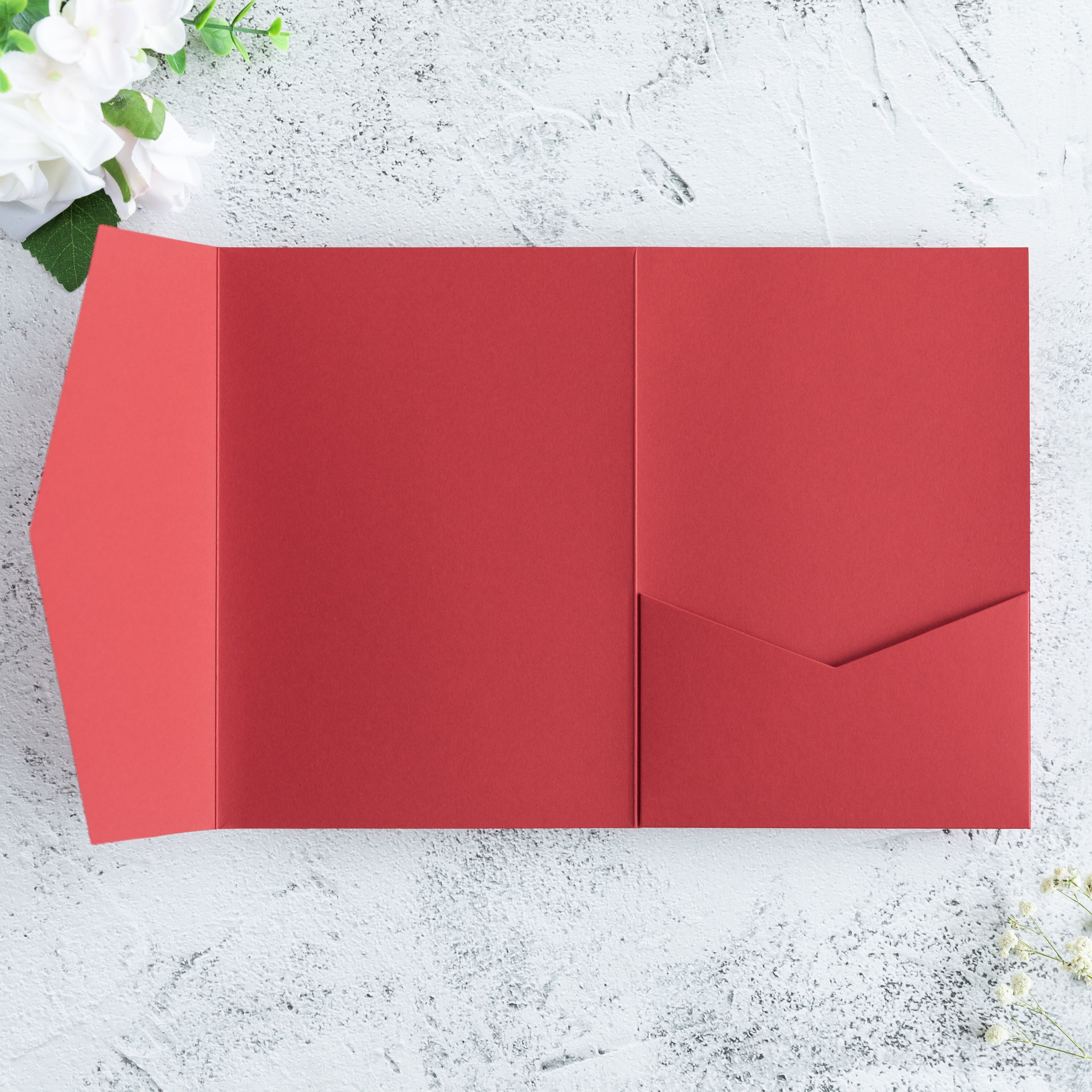PONATIA 20 PCS Red Tri-fold Wedding Invitation Pockets for 5x7 Wedding Cards