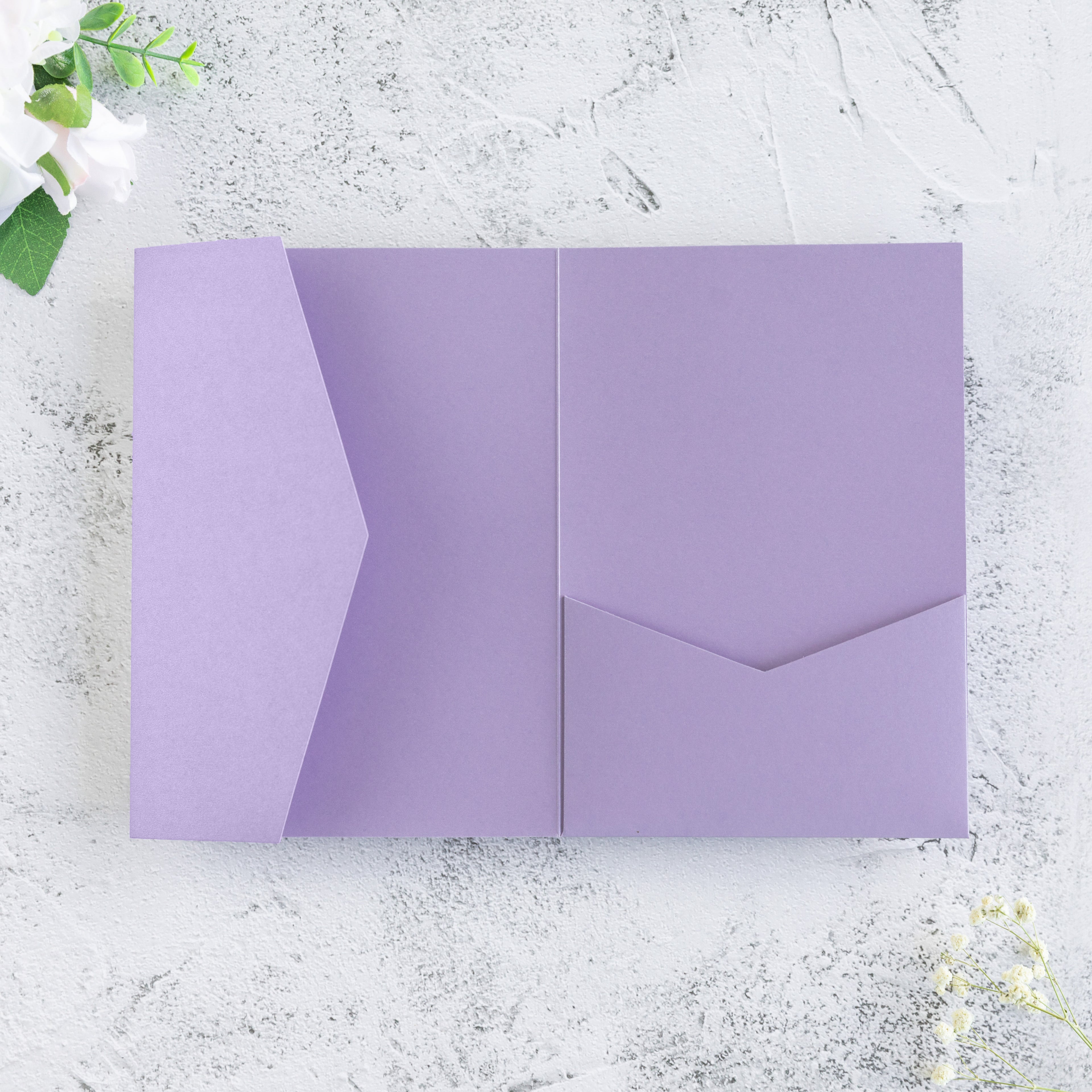 PONATIA 20 PCS Lilac Tri-fold Wedding Invitation Pockets for 5x7 Wedding Cards
