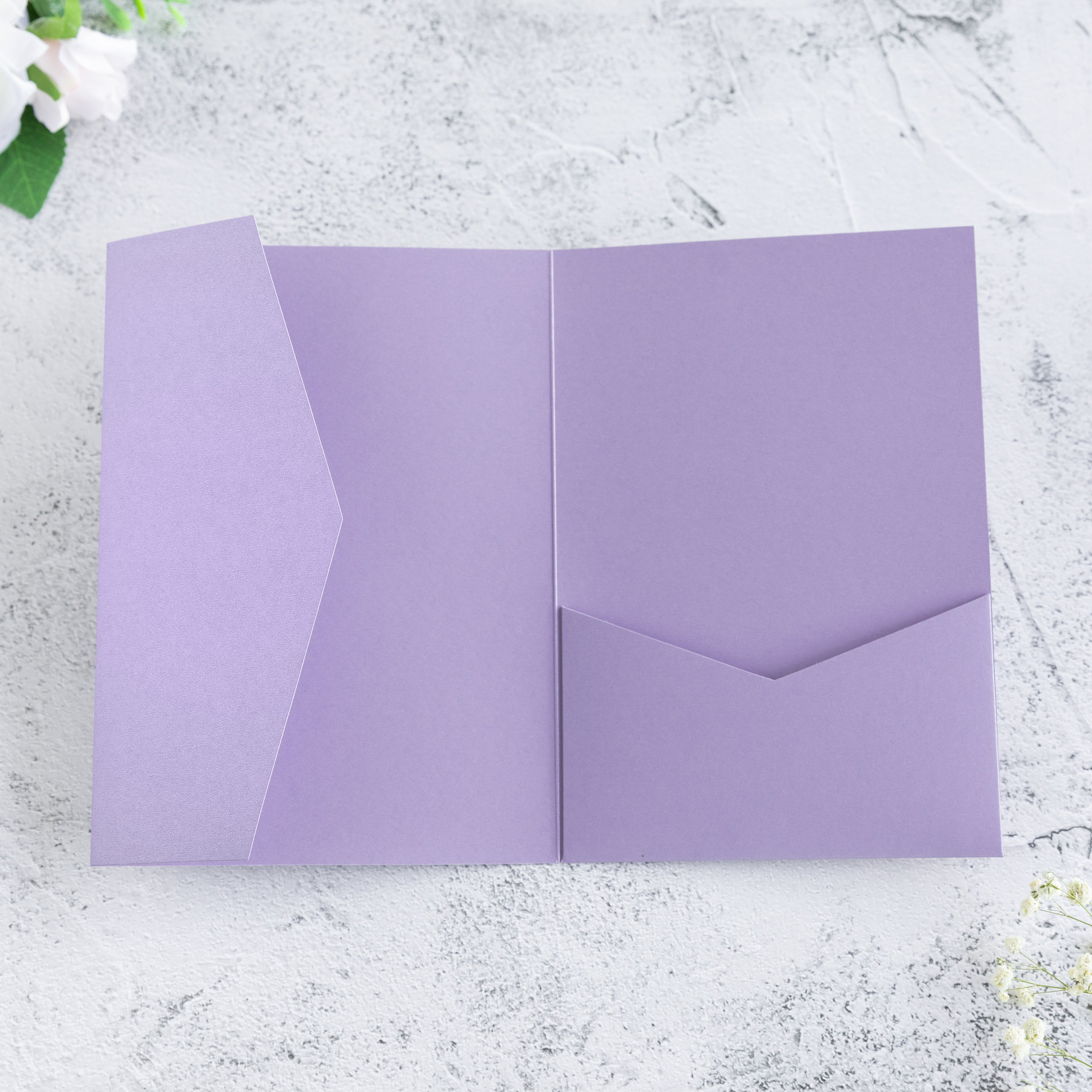 PONATIA 20 PCS Lilac Tri-fold Wedding Invitation Pockets for 5x7 Wedding Cards