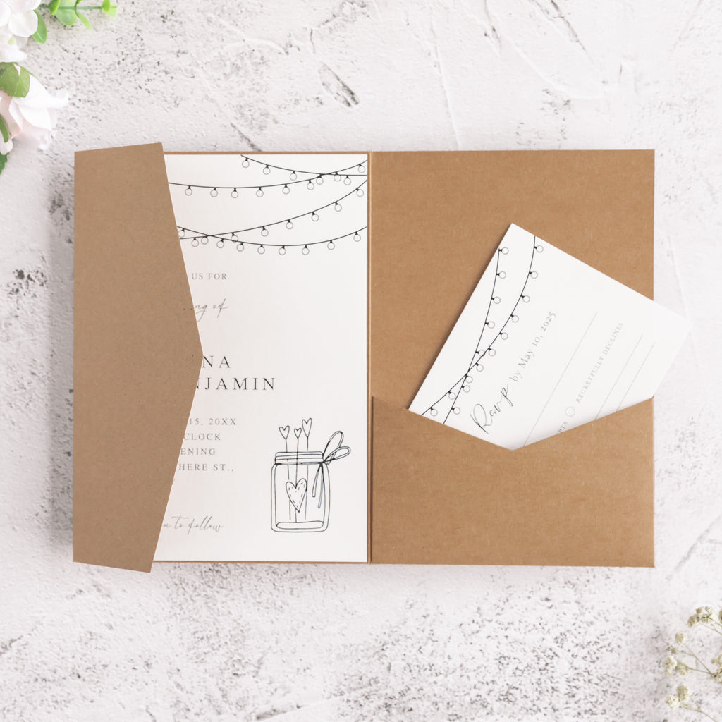 PONATIA 20 PCS Ivory Tri-fold Wedding Invitation Pockets for 5x7 Wedding Cards