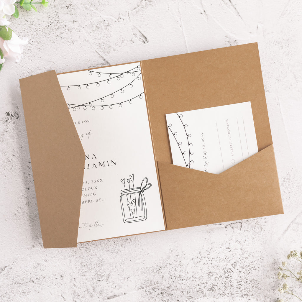 PONATIA 20 PCS Ivory Tri-fold Wedding Invitation Pockets for 5x7 Wedding Cards