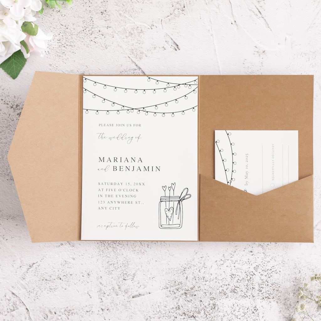 PONATIA 20 PCS Ivory Tri-fold Wedding Invitation Pockets for 5x7 Wedding Cards