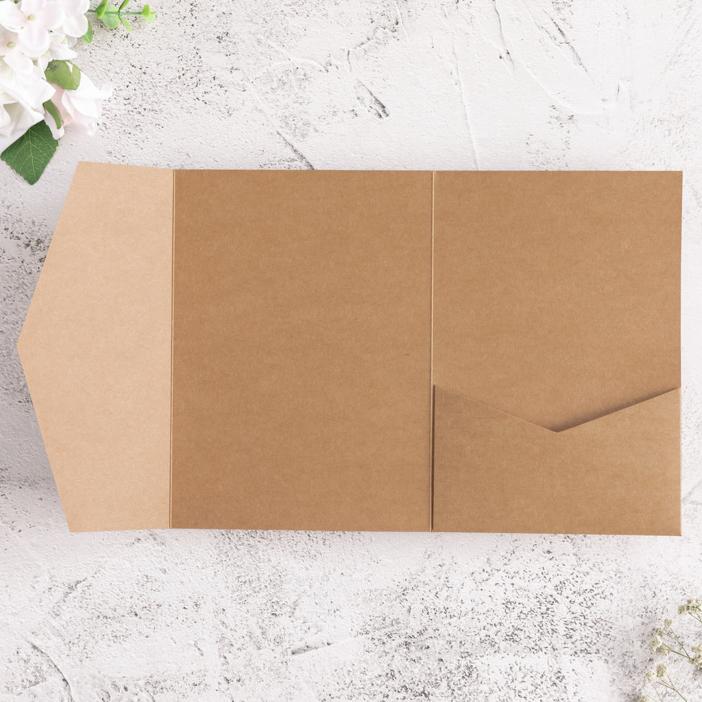 PONATIA 20 PCS Ivory Tri-fold Wedding Invitation Pockets for 5x7 Wedding Cards