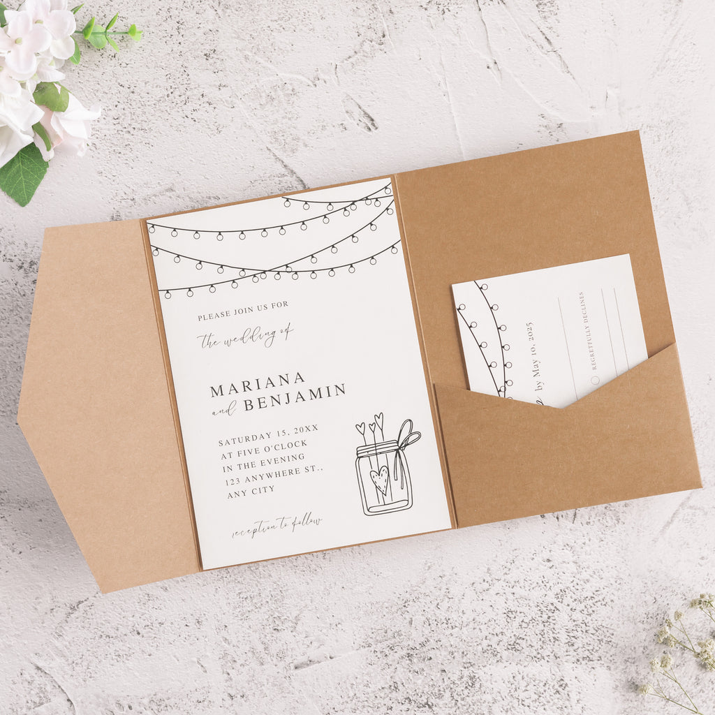 PONATIA 20 PCS Ivory Tri-fold Wedding Invitation Pockets for 5x7 Wedding Cards