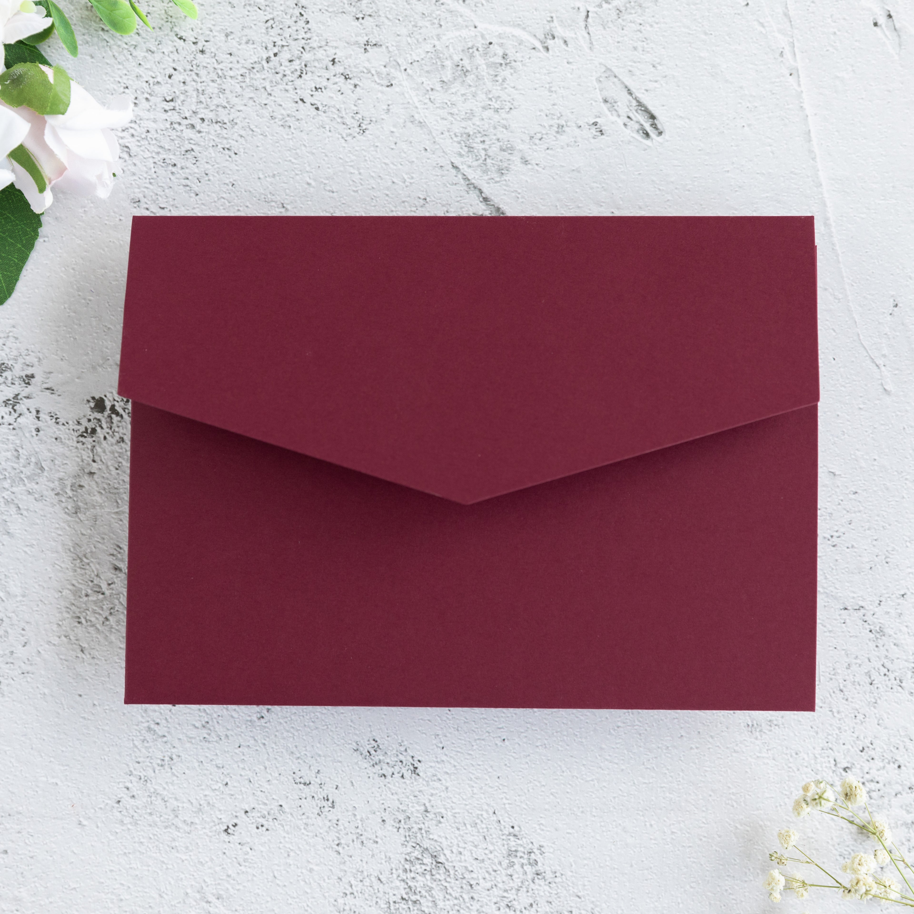 PONATIA 20 PCS Burgundy Tri-fold Wedding Invitation Pockets for 5x7 Wedding Cards