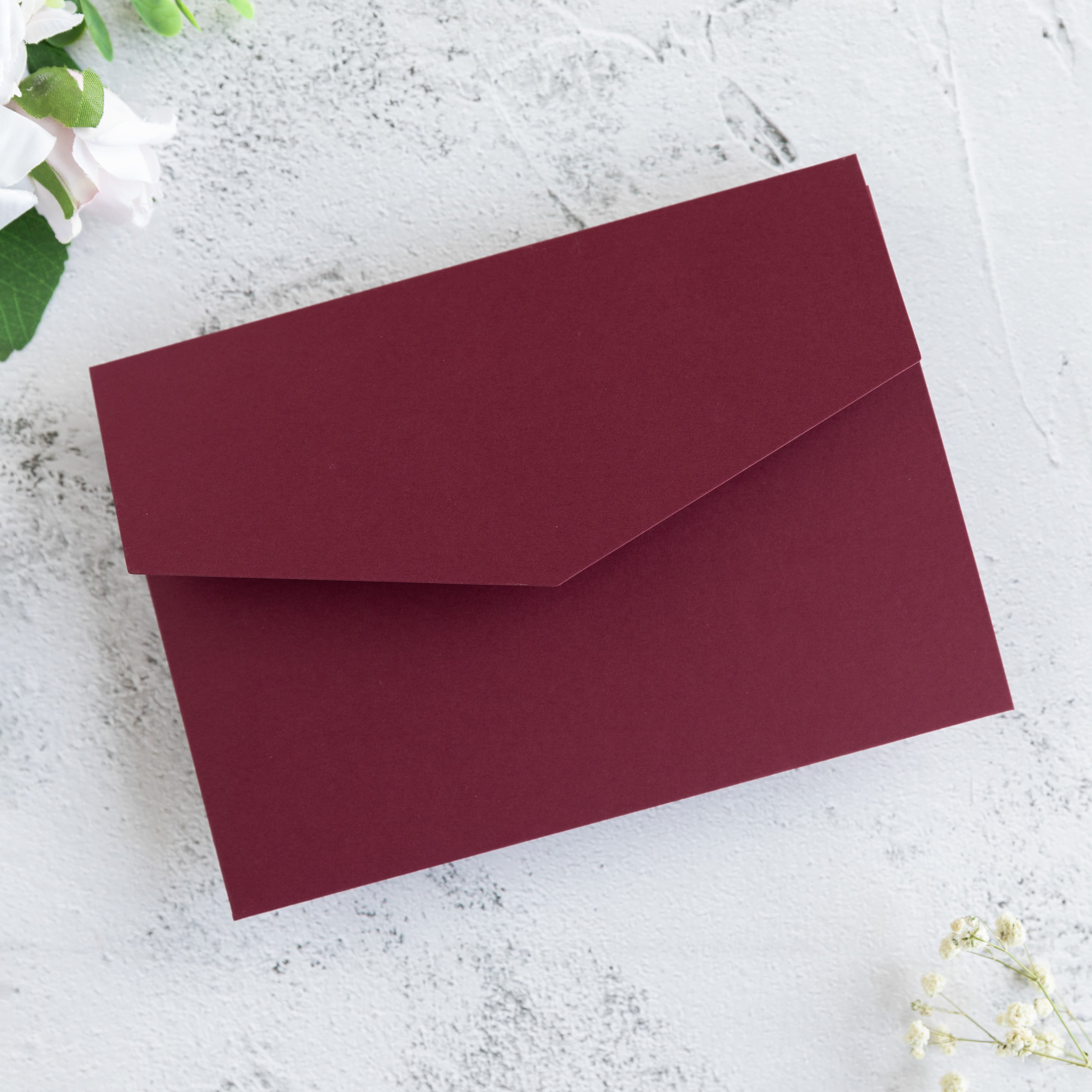 PONATIA 20 PCS Burgundy Tri-fold Wedding Invitation Pockets for 5x7 Wedding Cards