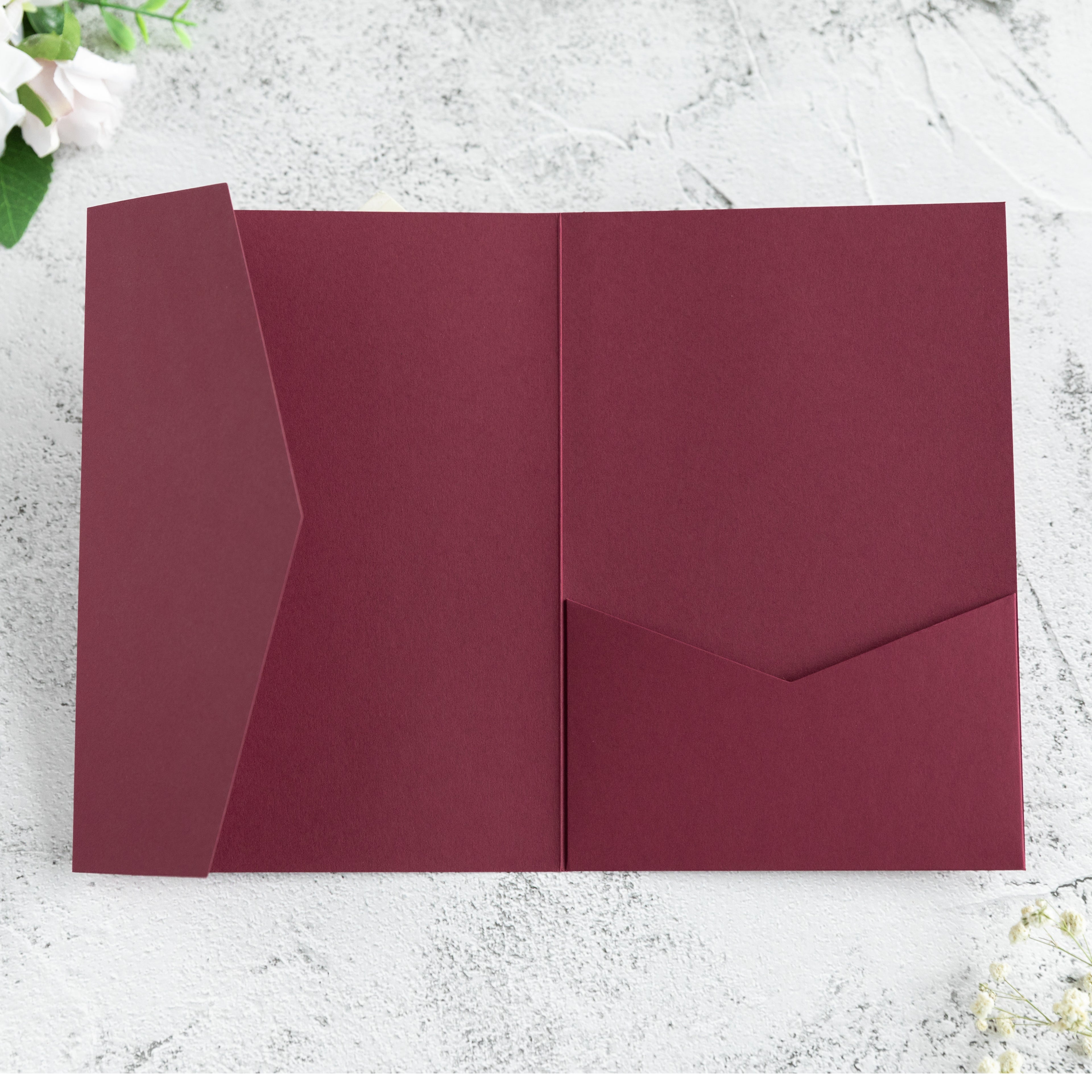 PONATIA 20 PCS Burgundy Tri-fold Wedding Invitation Pockets for 5x7 Wedding Cards