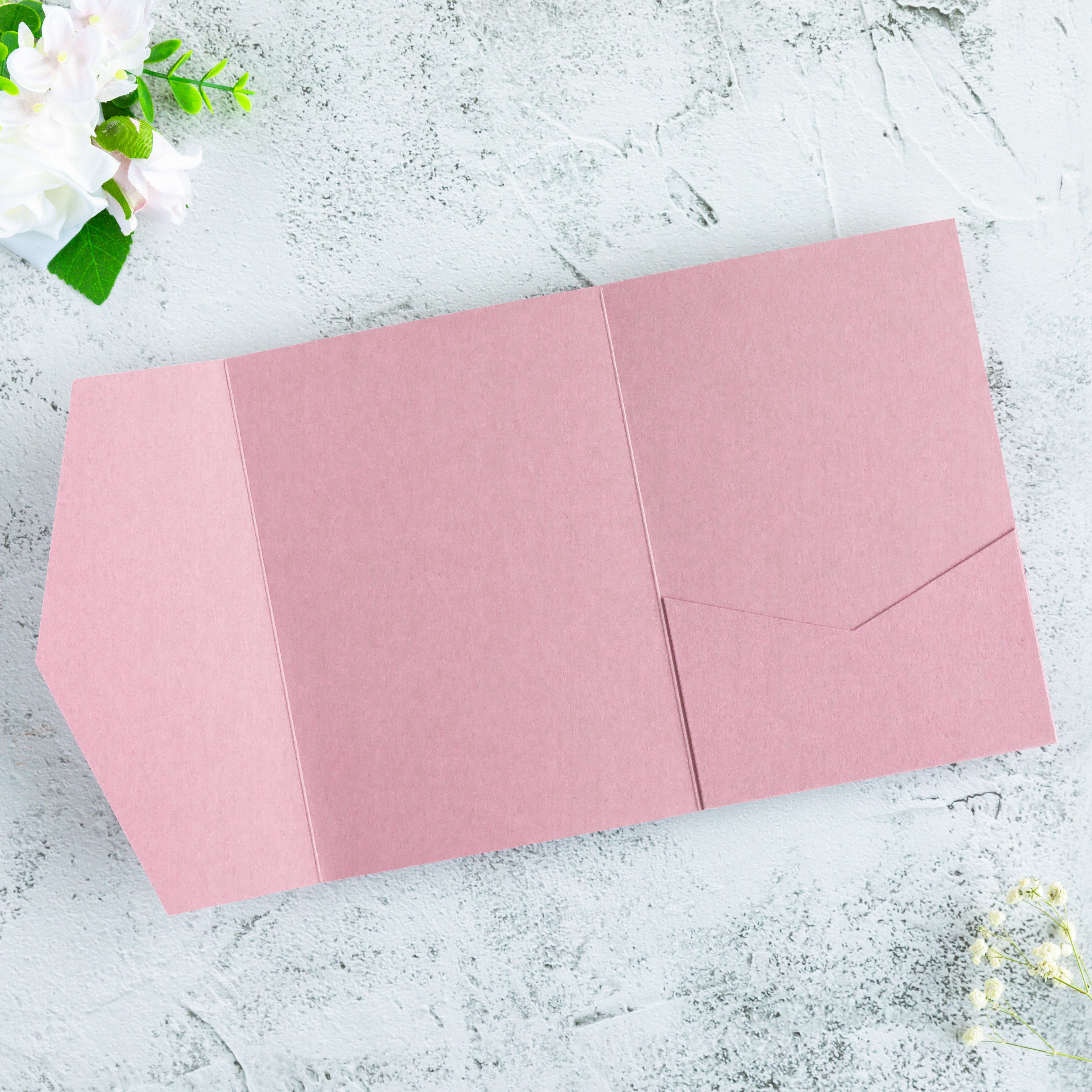 PONATIA 20 PCS Dusty Rose Tri-fold Wedding Invitation Pockets for 5x7 Wedding Cards