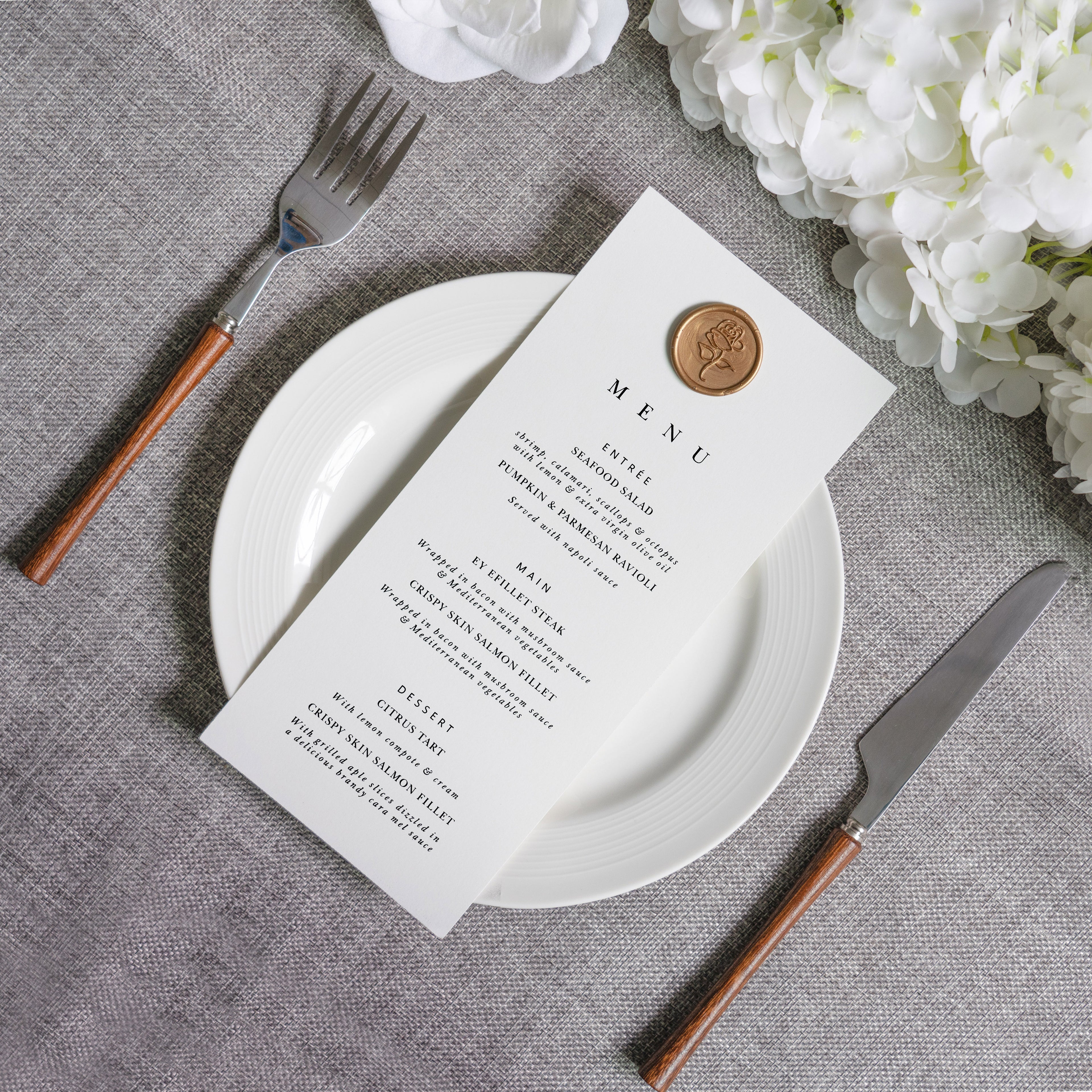 PONATIA White Paper Wedding Menu