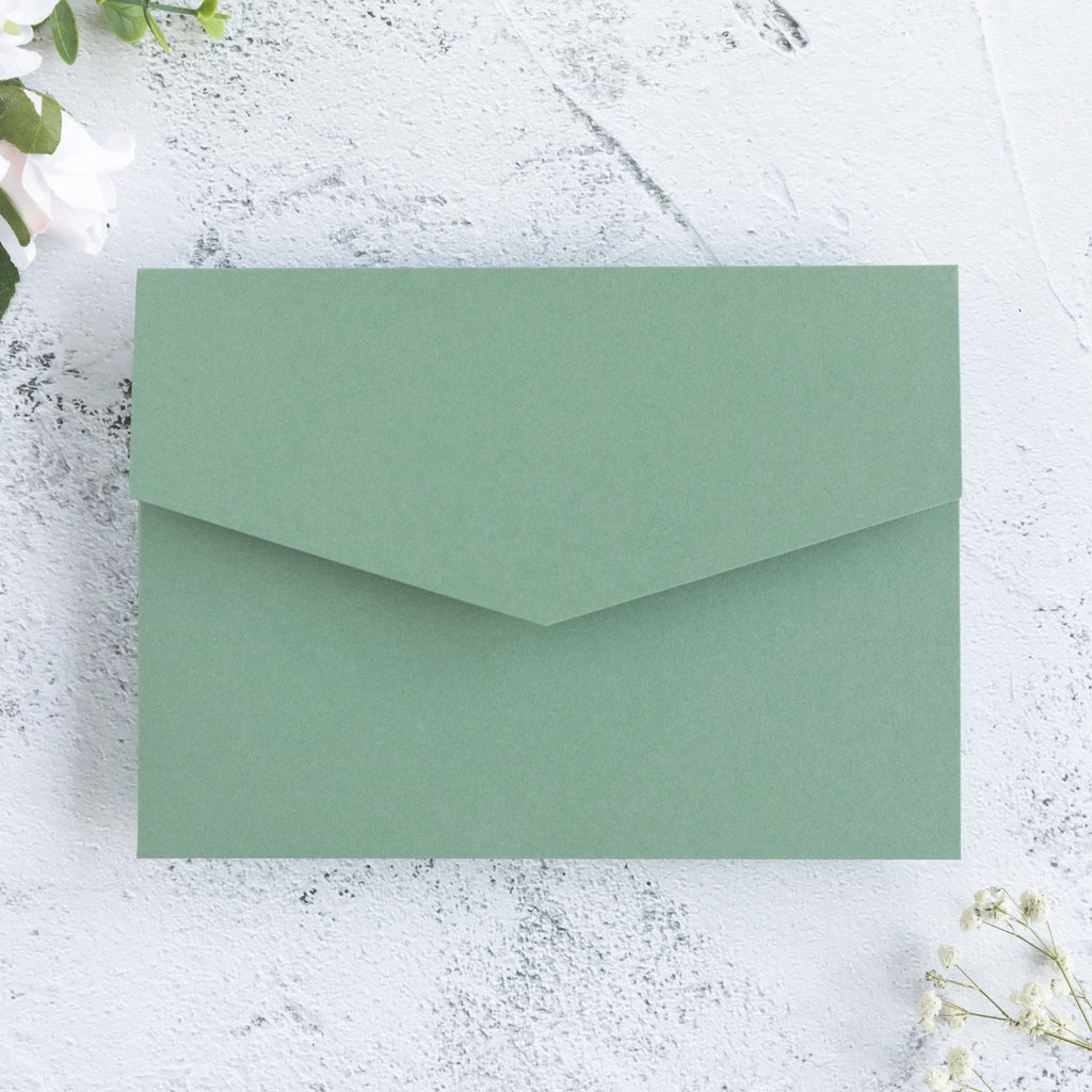 PONATIA 20 PCS Sage Green Tri-fold Wedding Invitation Pockets for 5x7 Wedding Cards