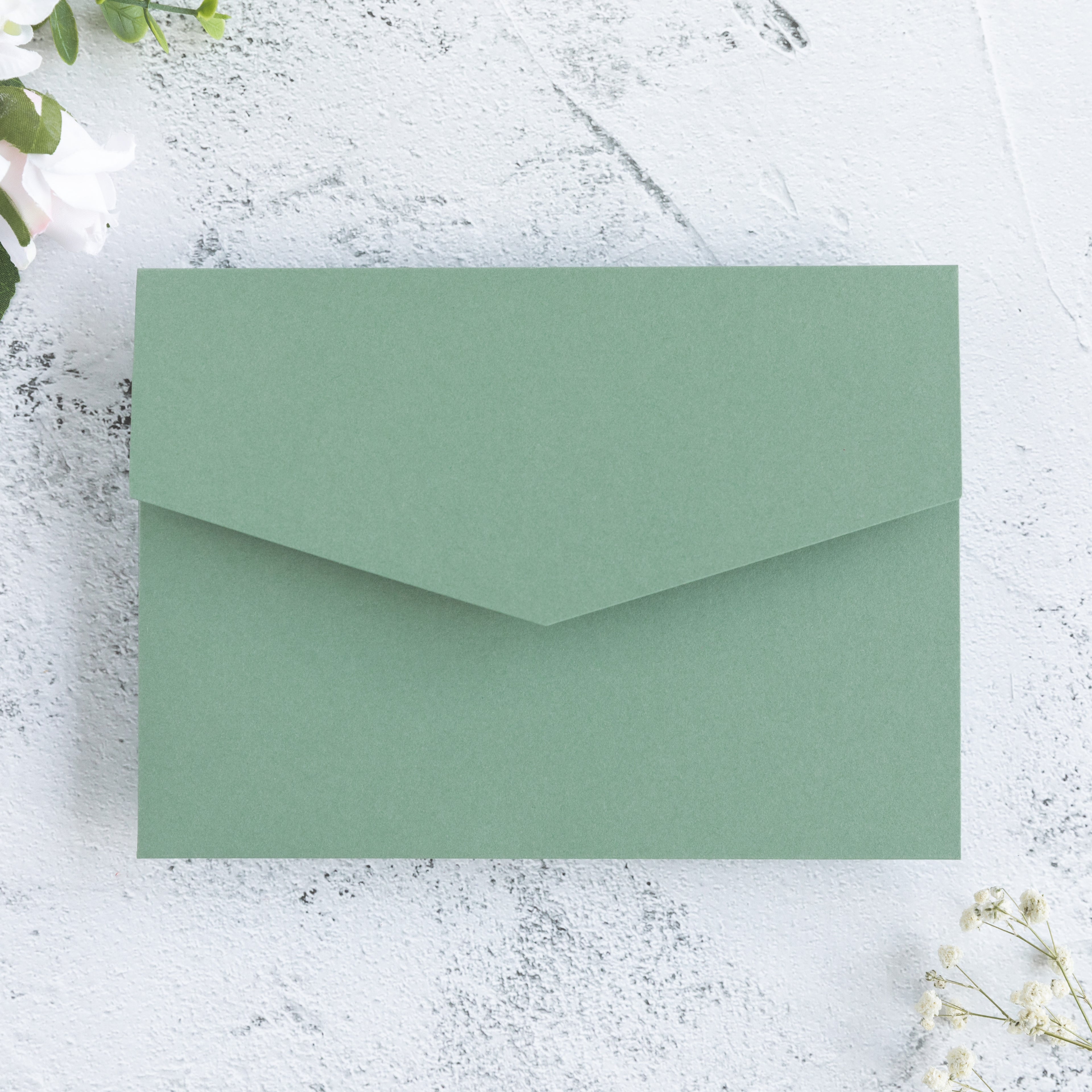 PONATIA 20 PCS Sage Green Tri-fold Wedding Invitation Pockets for 5x7 Wedding Cards