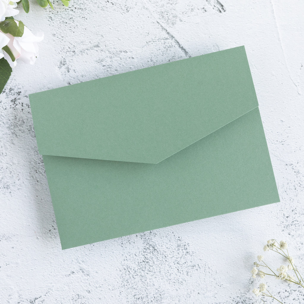 PONATIA 20 PCS Sage Green Tri-fold Wedding Invitation Pockets for 5x7 Wedding Cards