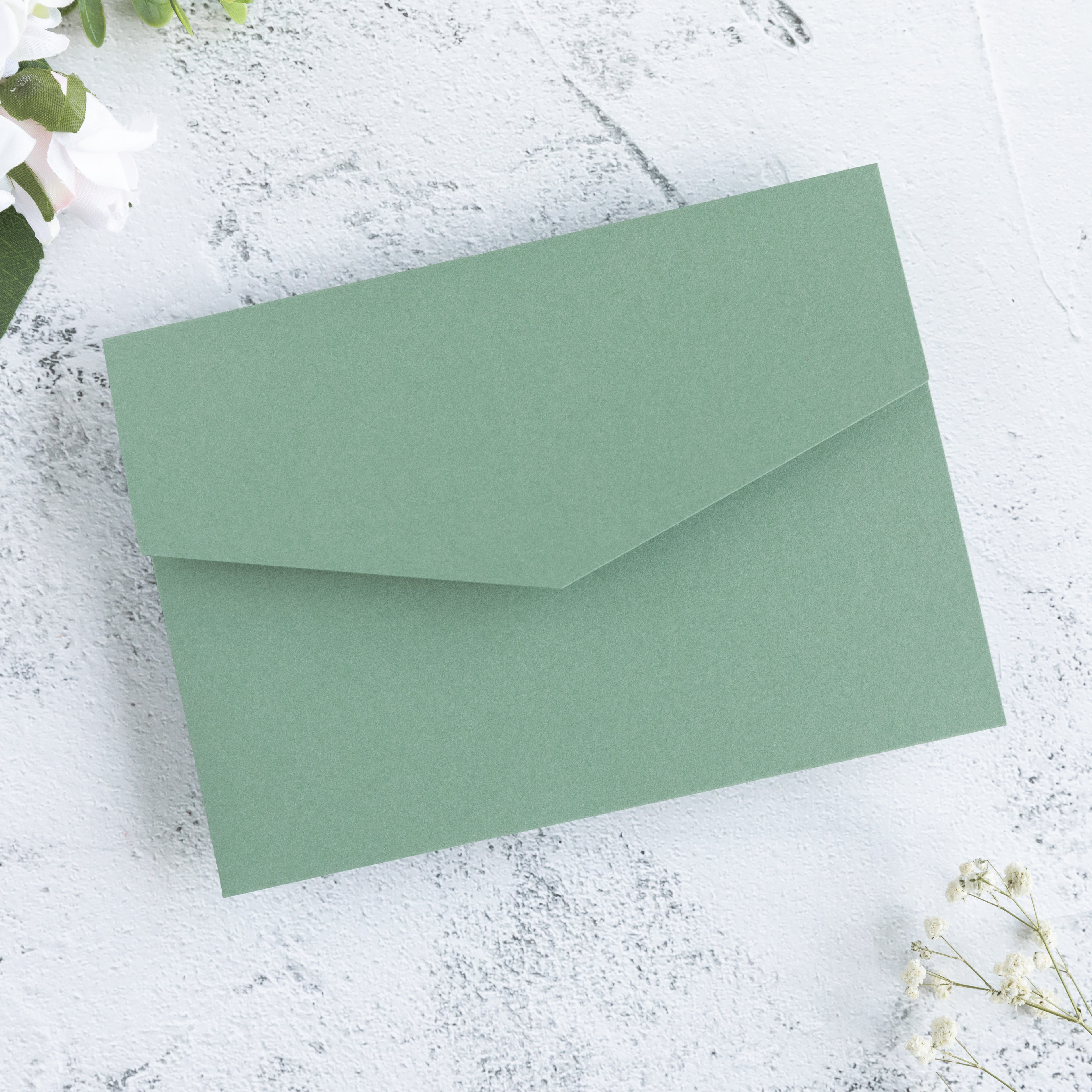 PONATIA 20 PCS Sage Green Tri-fold Wedding Invitation Pockets for 5x7 Wedding Cards