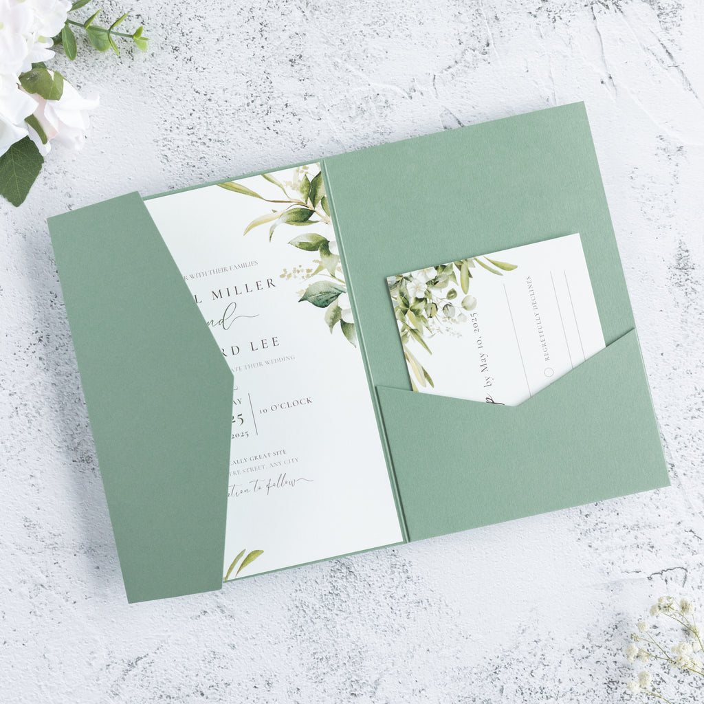 PONATIA 20 PCS Sage Green Tri-fold Wedding Invitation Pockets for 5x7 Wedding Cards