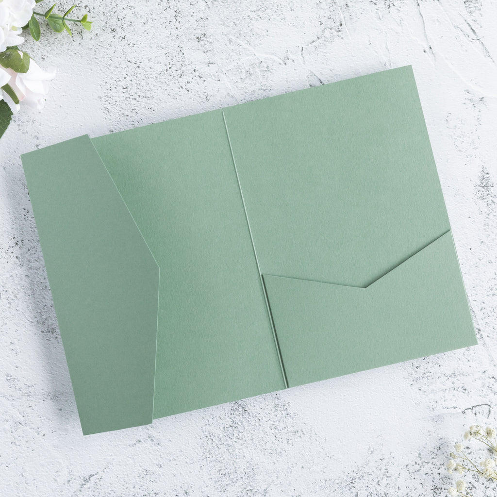 PONATIA 20 PCS Sage Green Tri-fold Wedding Invitation Pockets for 5x7 Wedding Cards