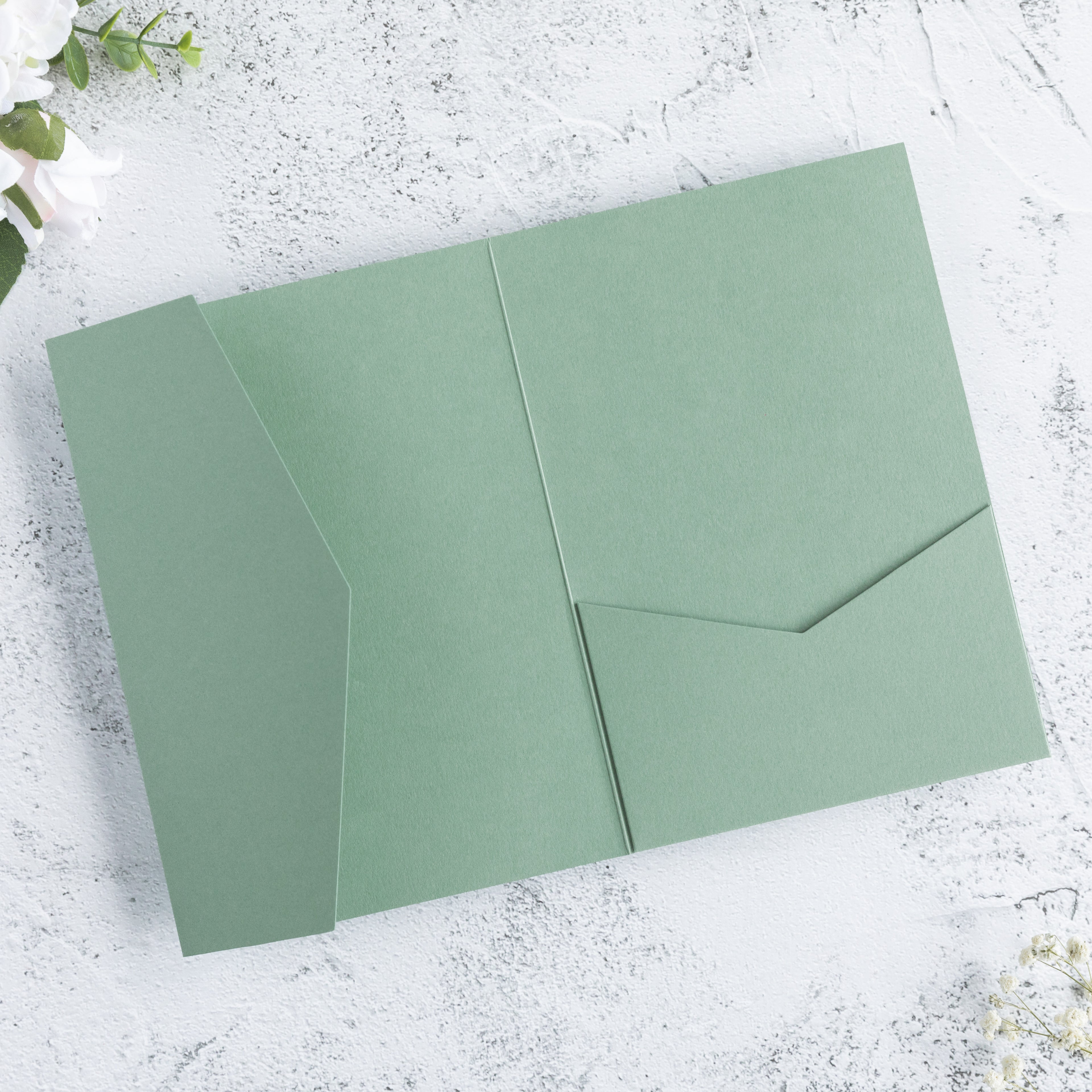 PONATIA 20 PCS Sage Green Tri-fold Wedding Invitation Pockets for 5x7 Wedding Cards