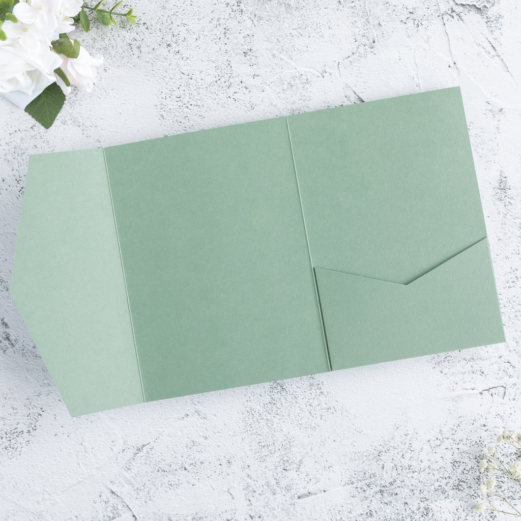 PONATIA 20 PCS Sage Green Tri-fold Wedding Invitation Pockets for 5x7 Wedding Cards
