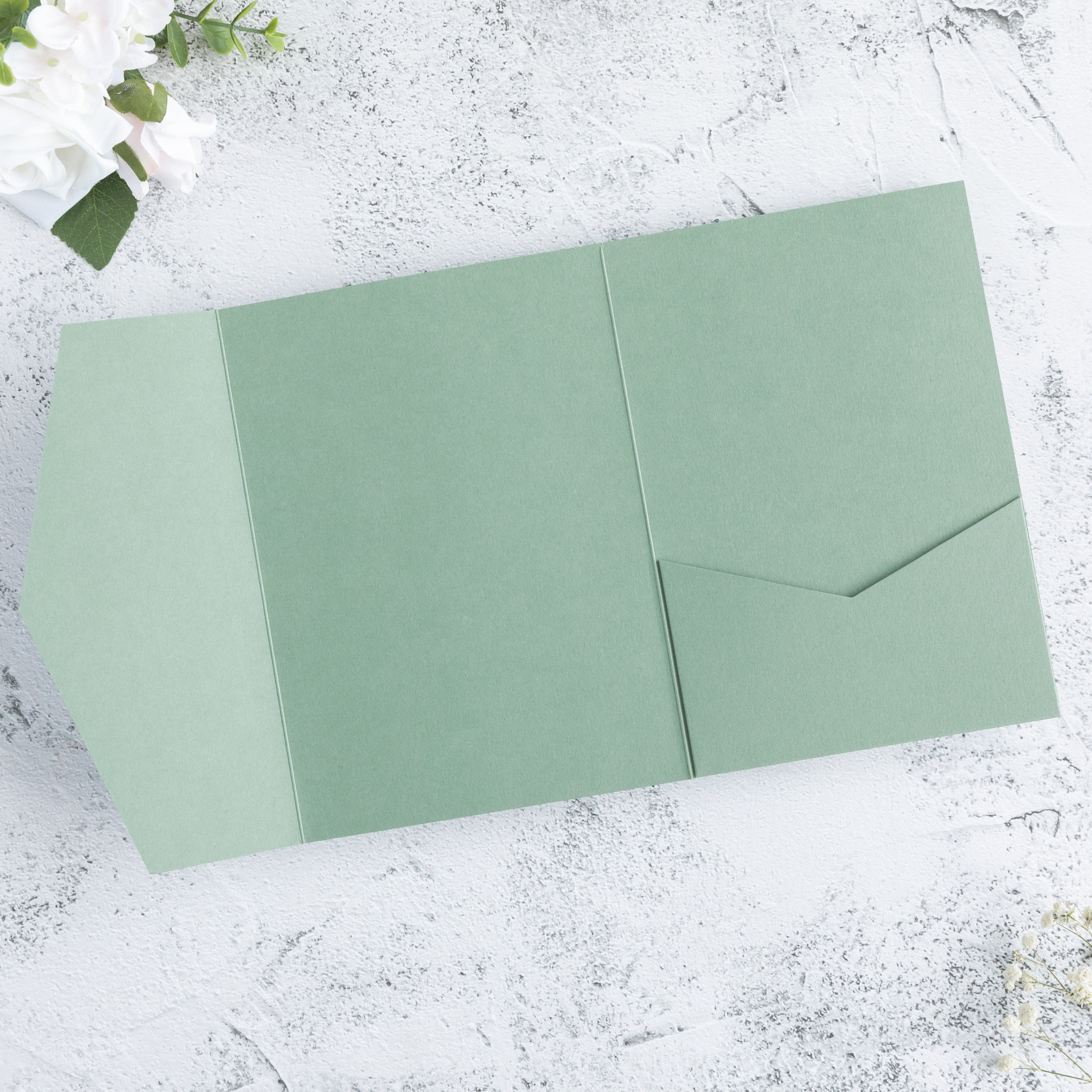 PONATIA 20 PCS Sage Green Tri-fold Wedding Invitation Pockets for 5x7 Wedding Cards