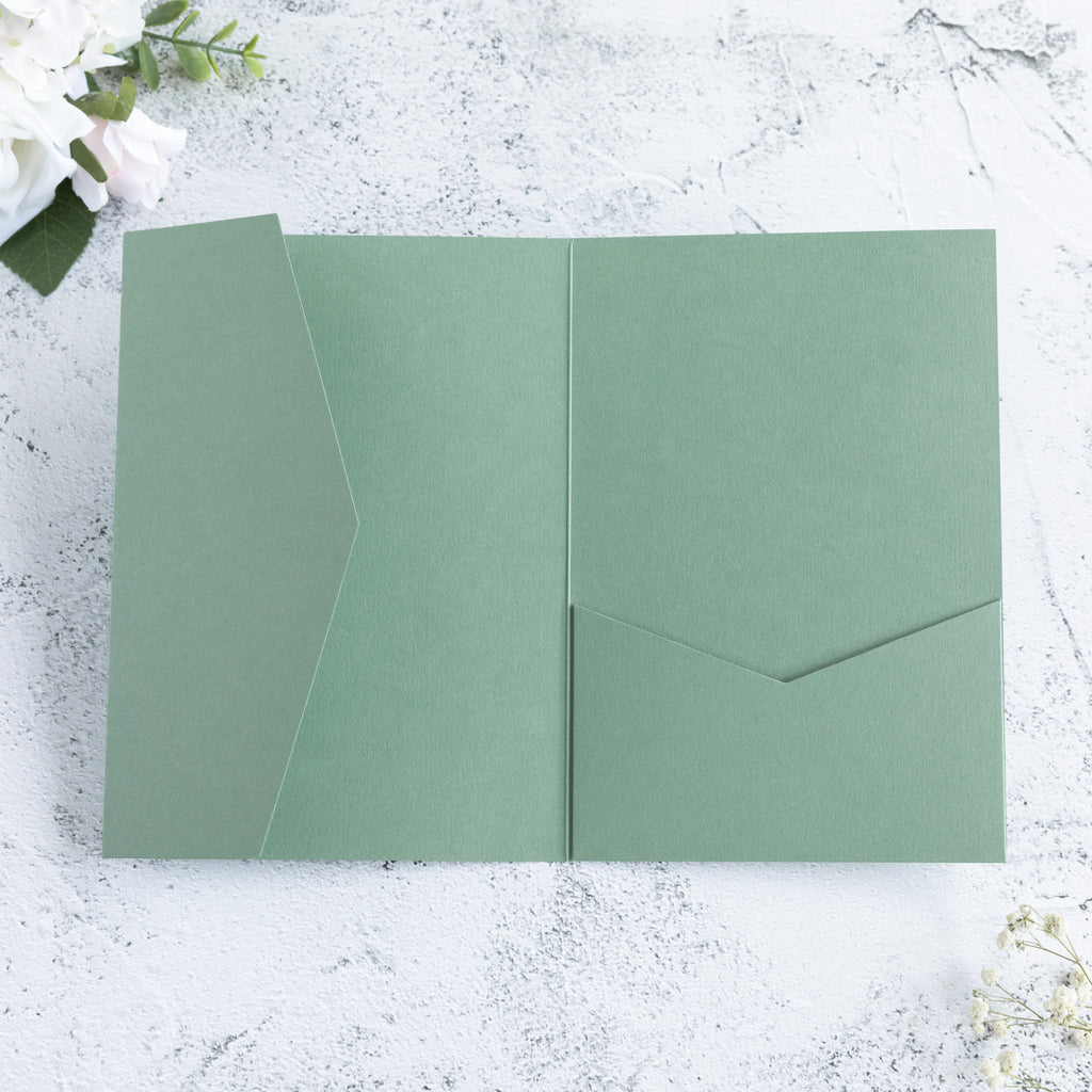PONATIA 20 PCS Sage Green Tri-fold Wedding Invitation Pockets for 5x7 Wedding Cards
