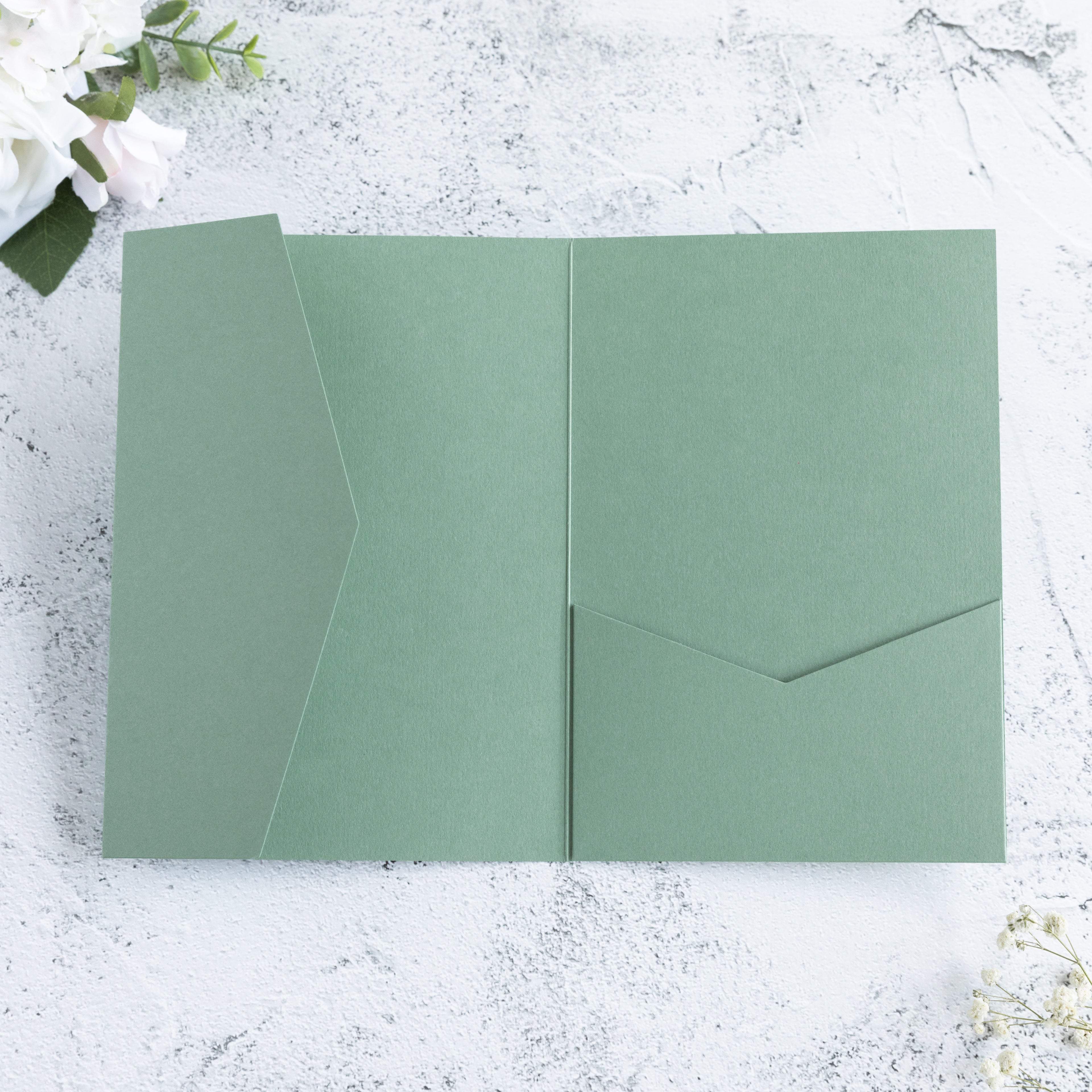 PONATIA 20 PCS Sage Green Tri-fold Wedding Invitation Pockets for 5x7 Wedding Cards