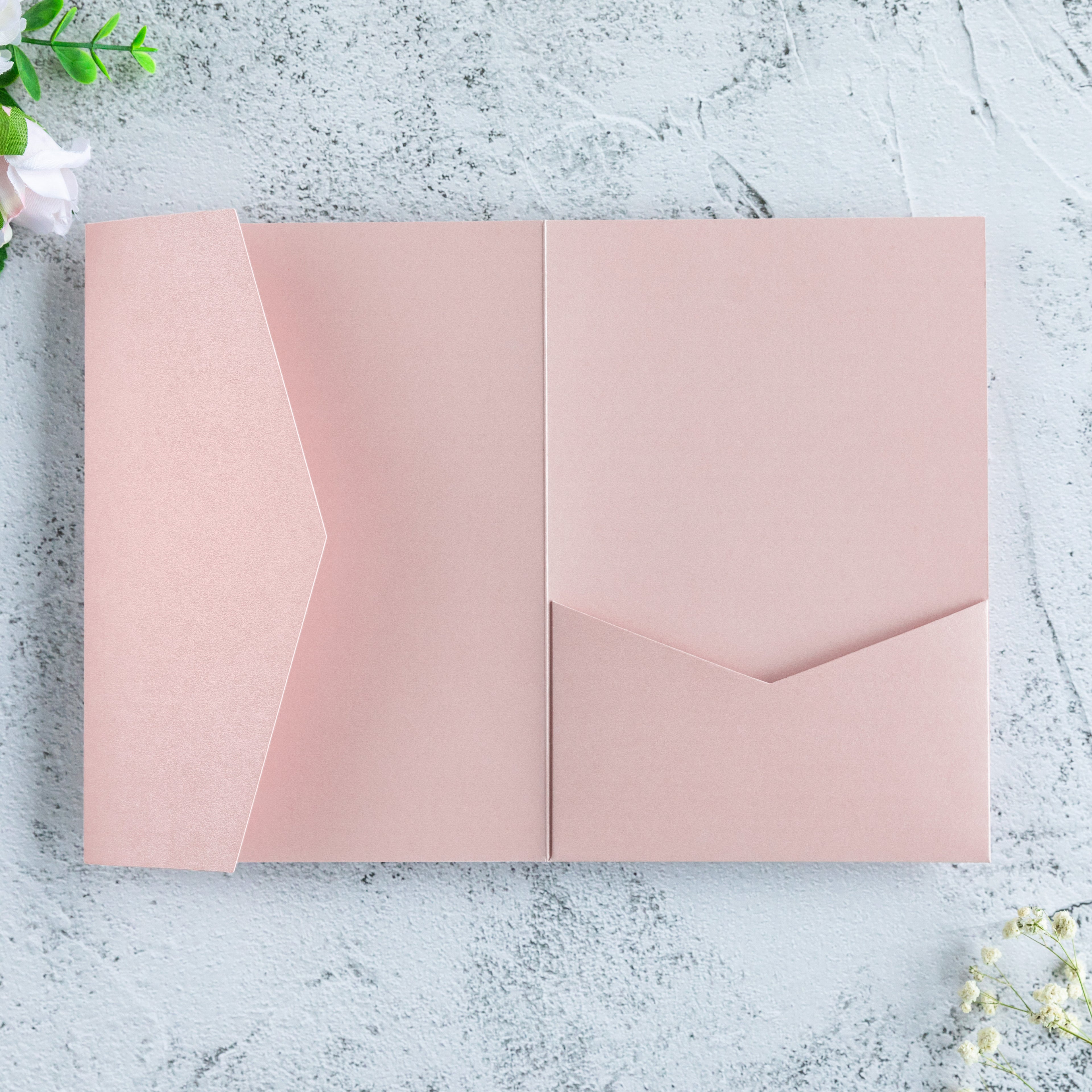PONATIA 20 PCS Blush Pink Tri-fold Wedding Invitation Pockets for 5x7 Wedding Cards