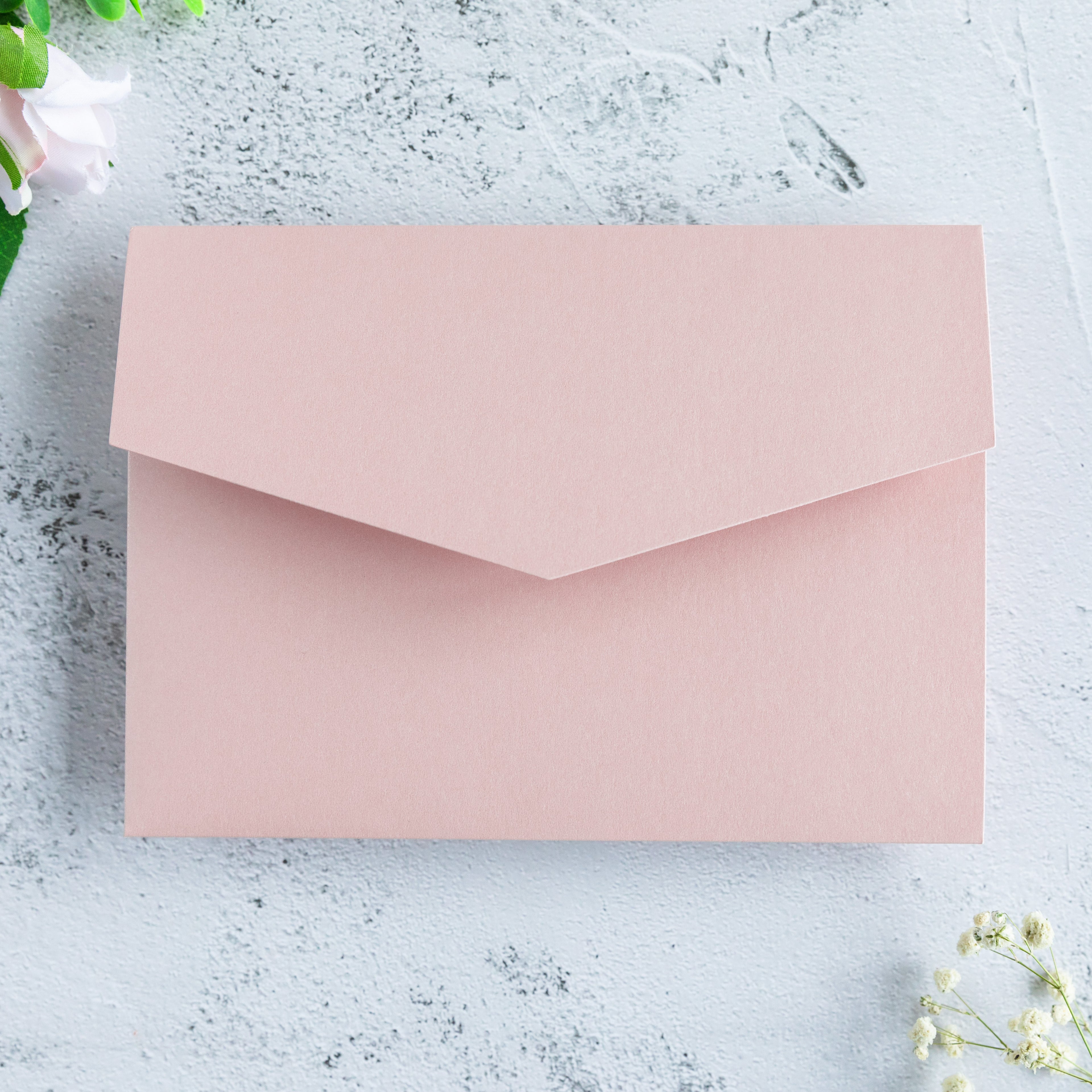 PONATIA 20 PCS Blush Pink Tri-fold Wedding Invitation Pockets for 5x7 Wedding Cards