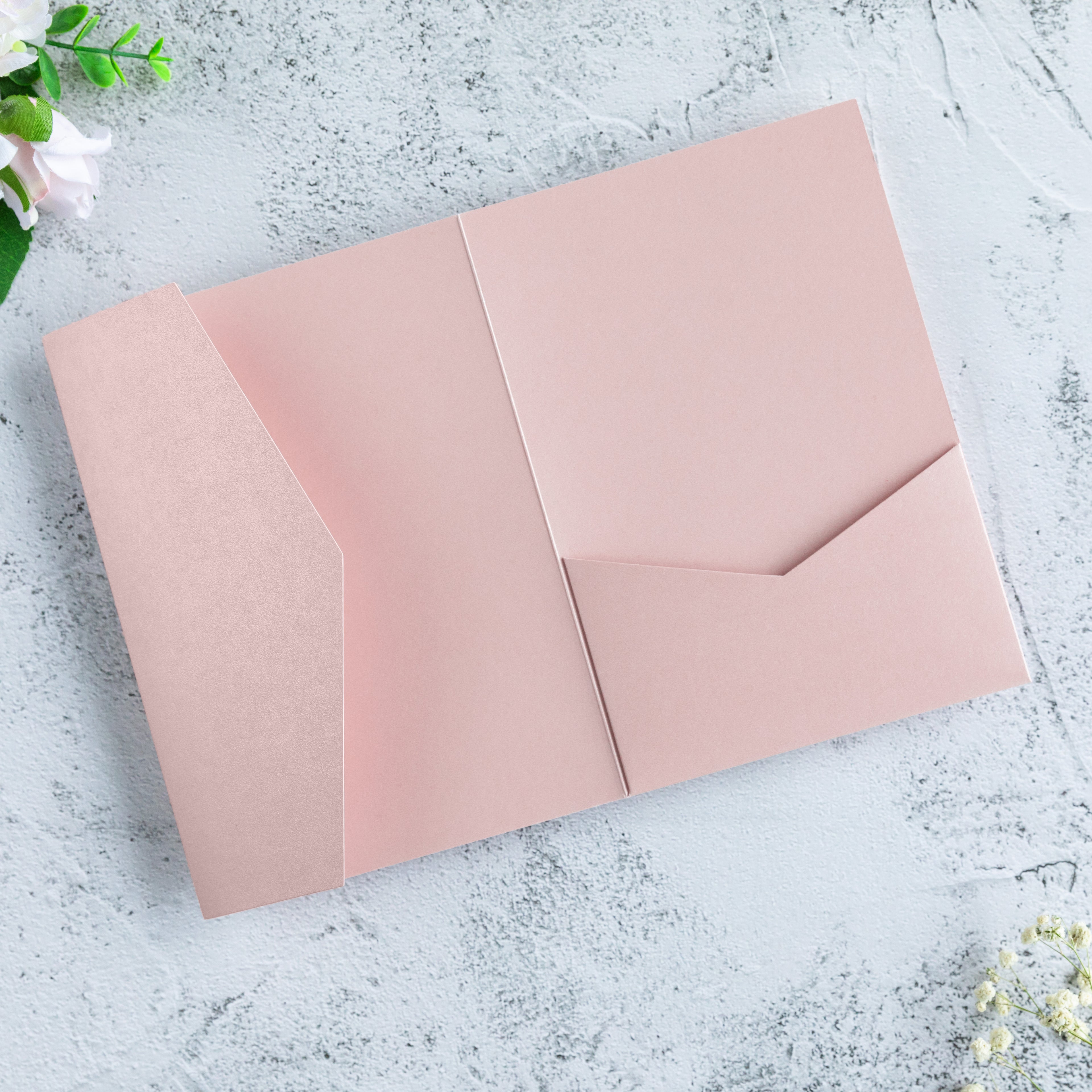 PONATIA 20 PCS Blush Pink Tri-fold Wedding Invitation Pockets for 5x7 Wedding Cards