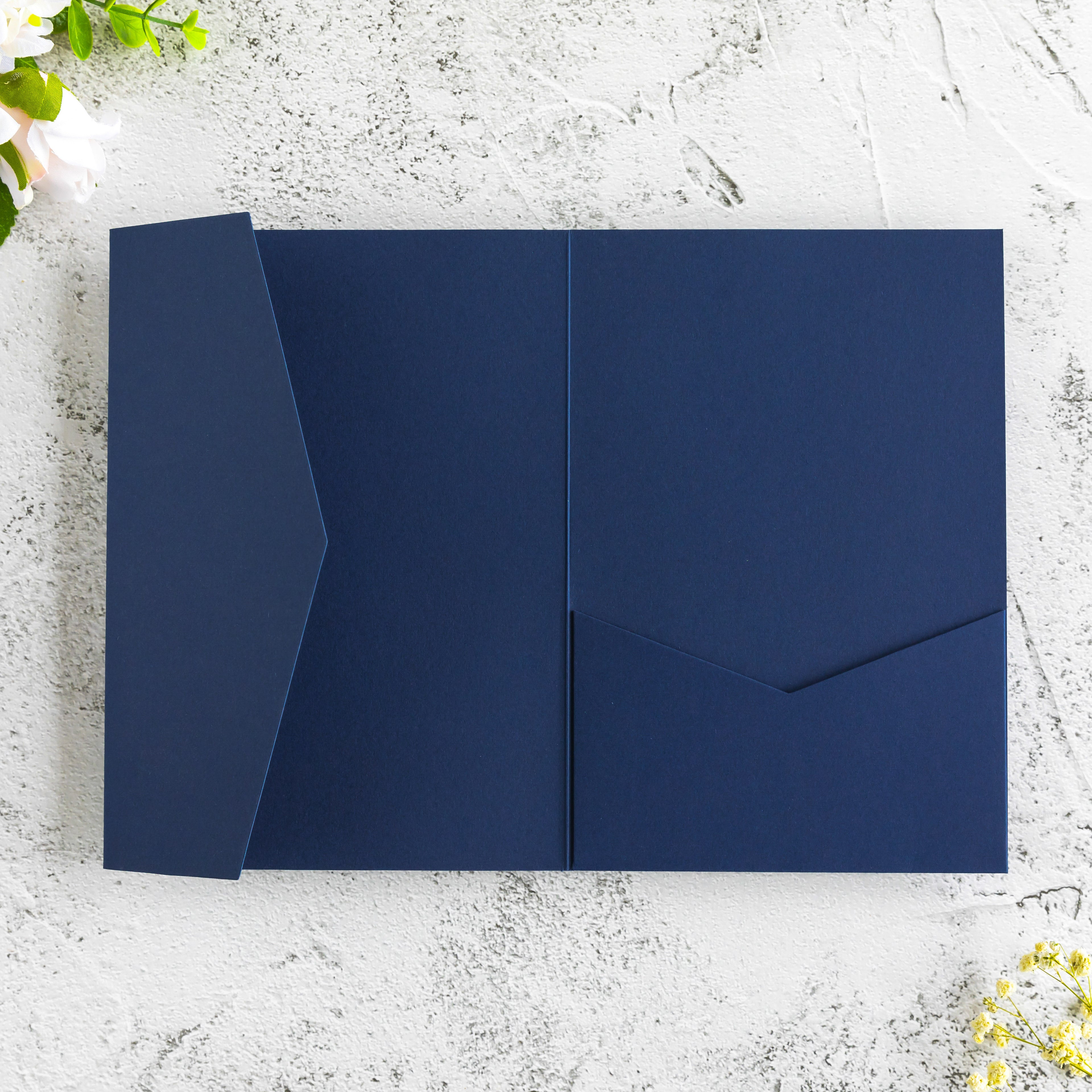 PONATIA 20 PCS Navy Blue Tri-fold Wedding Invitation Pockets for 5x7 Wedding Cards