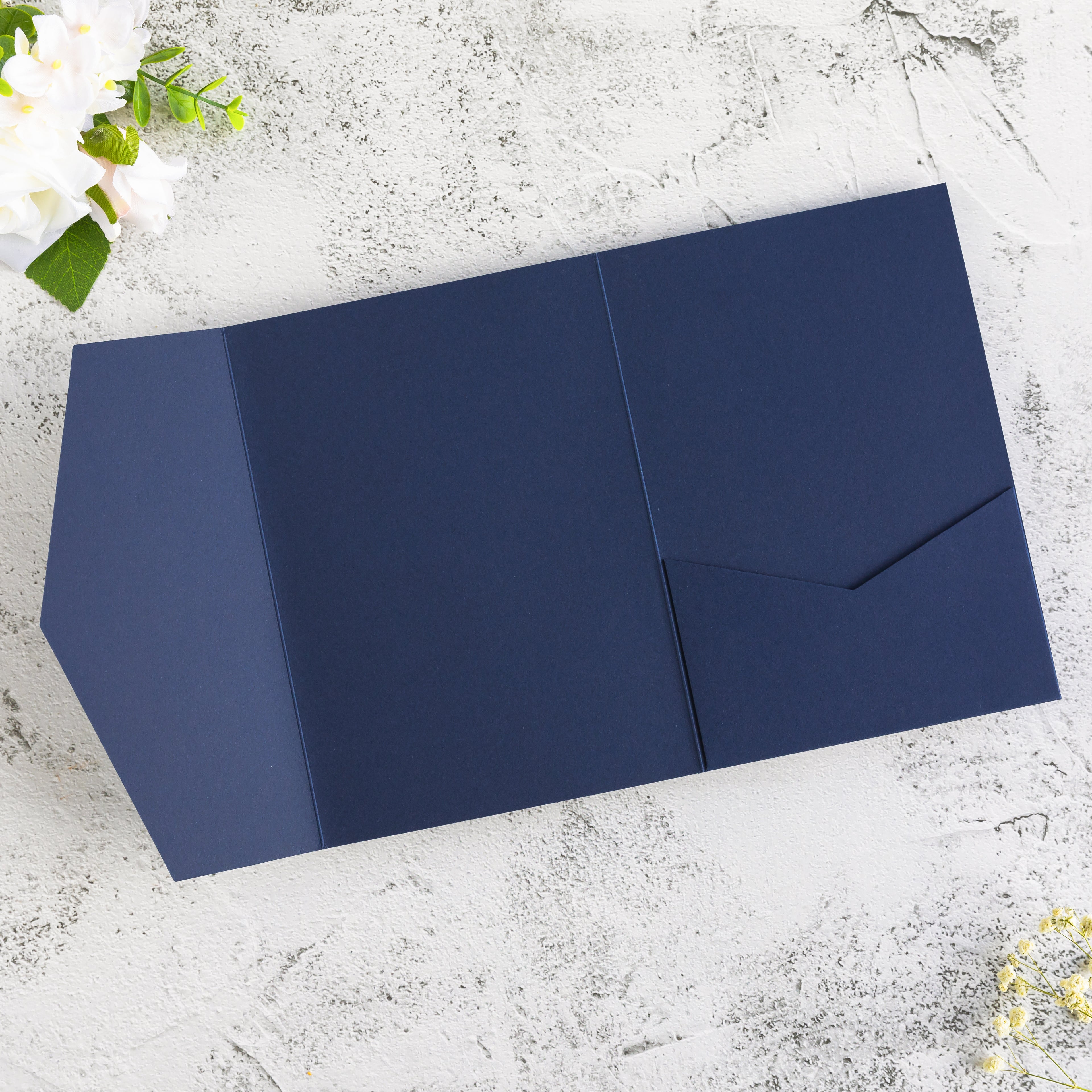 PONATIA 20 PCS Navy Blue Tri-fold Wedding Invitation Pockets for 5x7 Wedding Cards