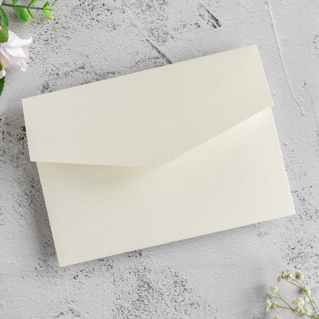 PONATIA 20 PCS Ivory Tri-fold Wedding Invitation Pockets for 5x7 Wedding Cards