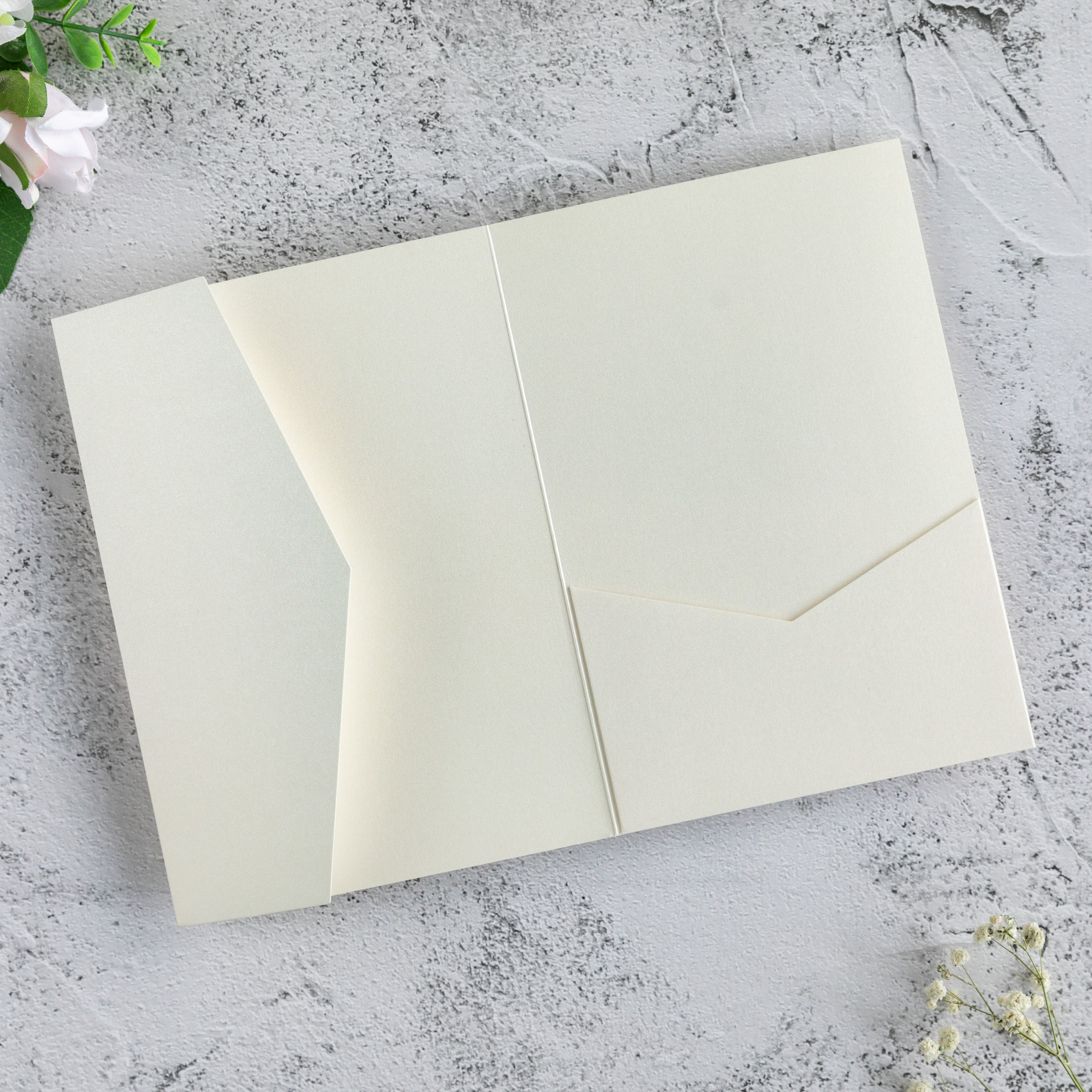 PONATIA 20 PCS Ivory Tri-fold Wedding Invitation Pockets for 5x7 Wedding Cards