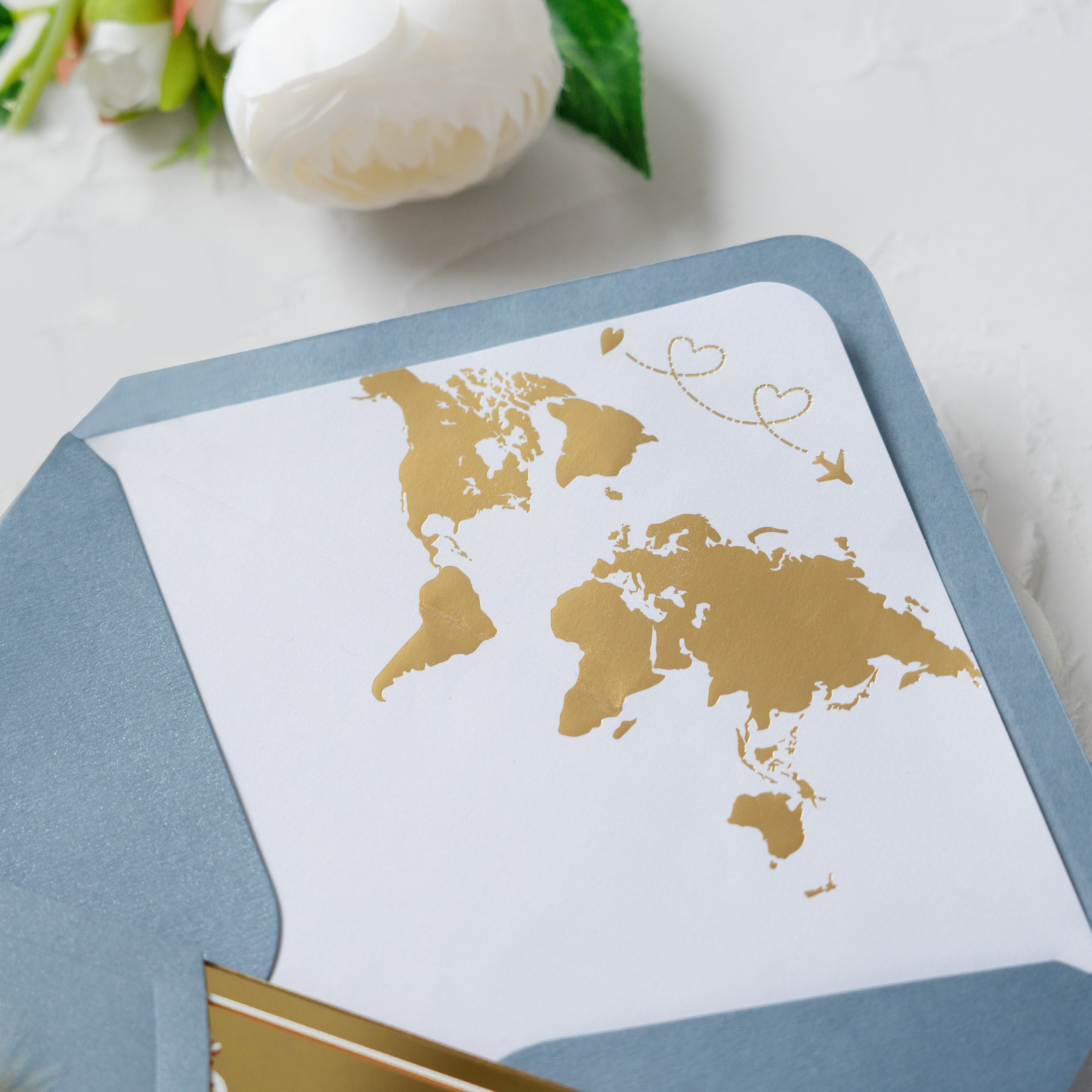 PONATIA Gold Mirror Acrylic Dusty Blue Wedding Invitation Suite