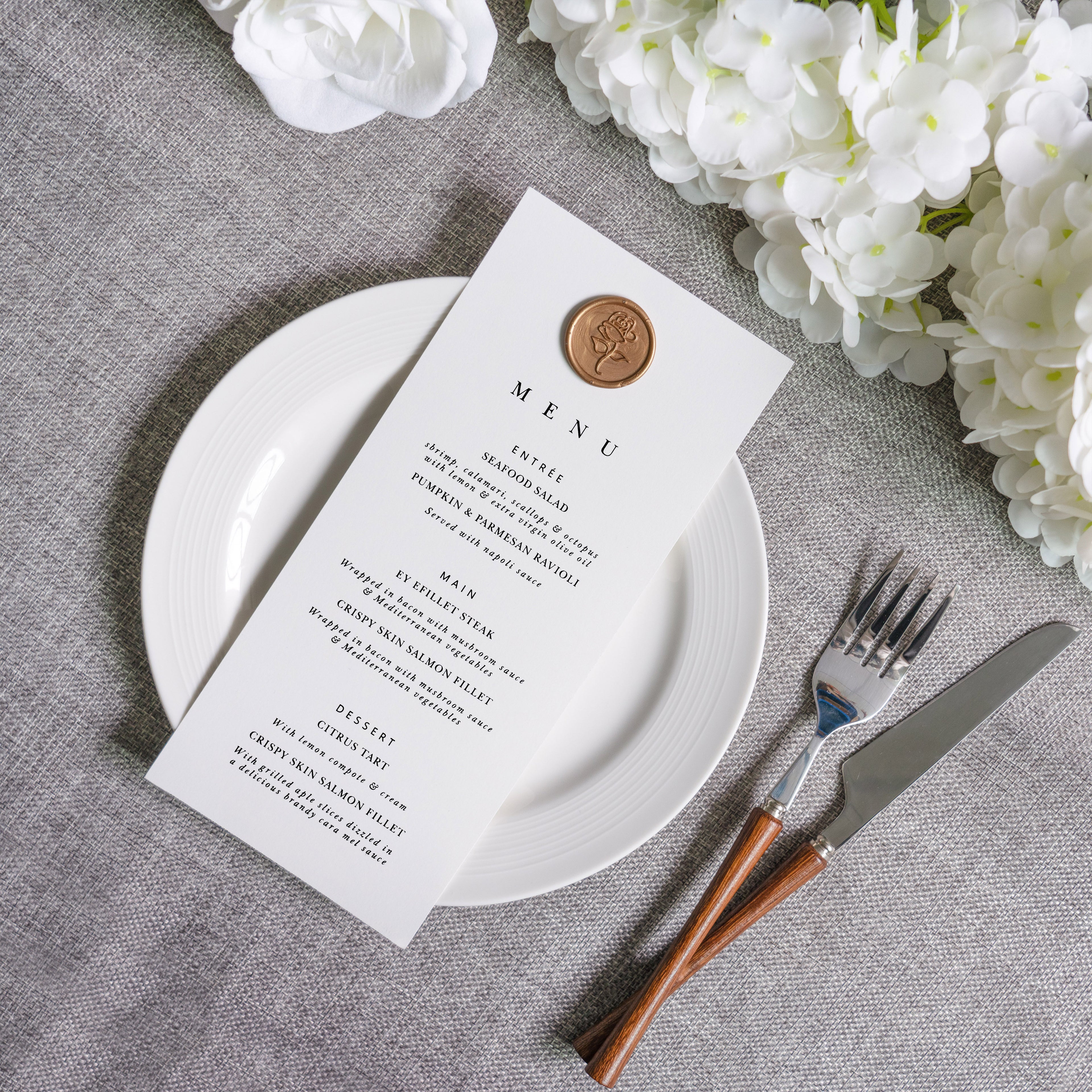 PONATIA White Paper Wedding Menu