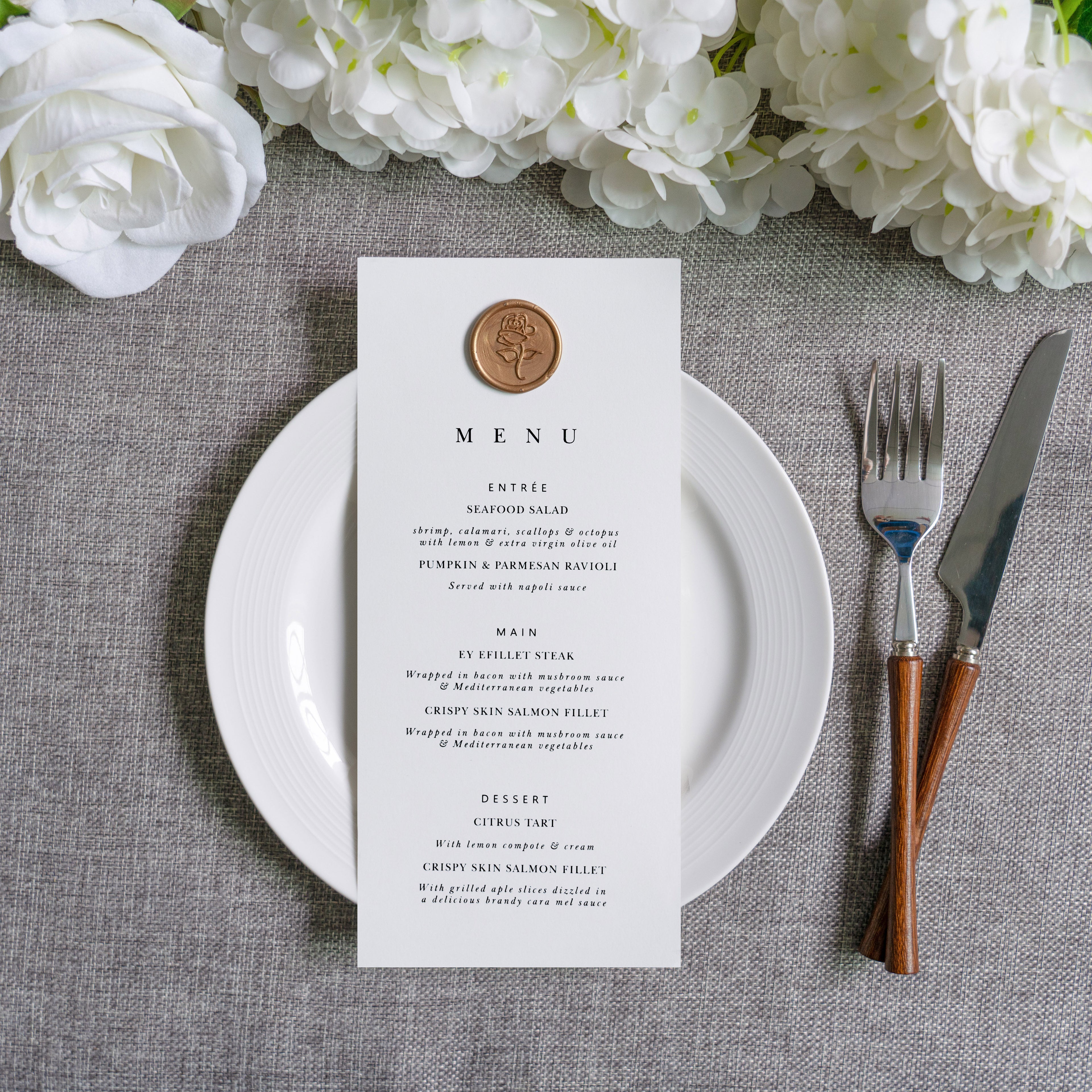 PONATIA White Paper Wedding Menu