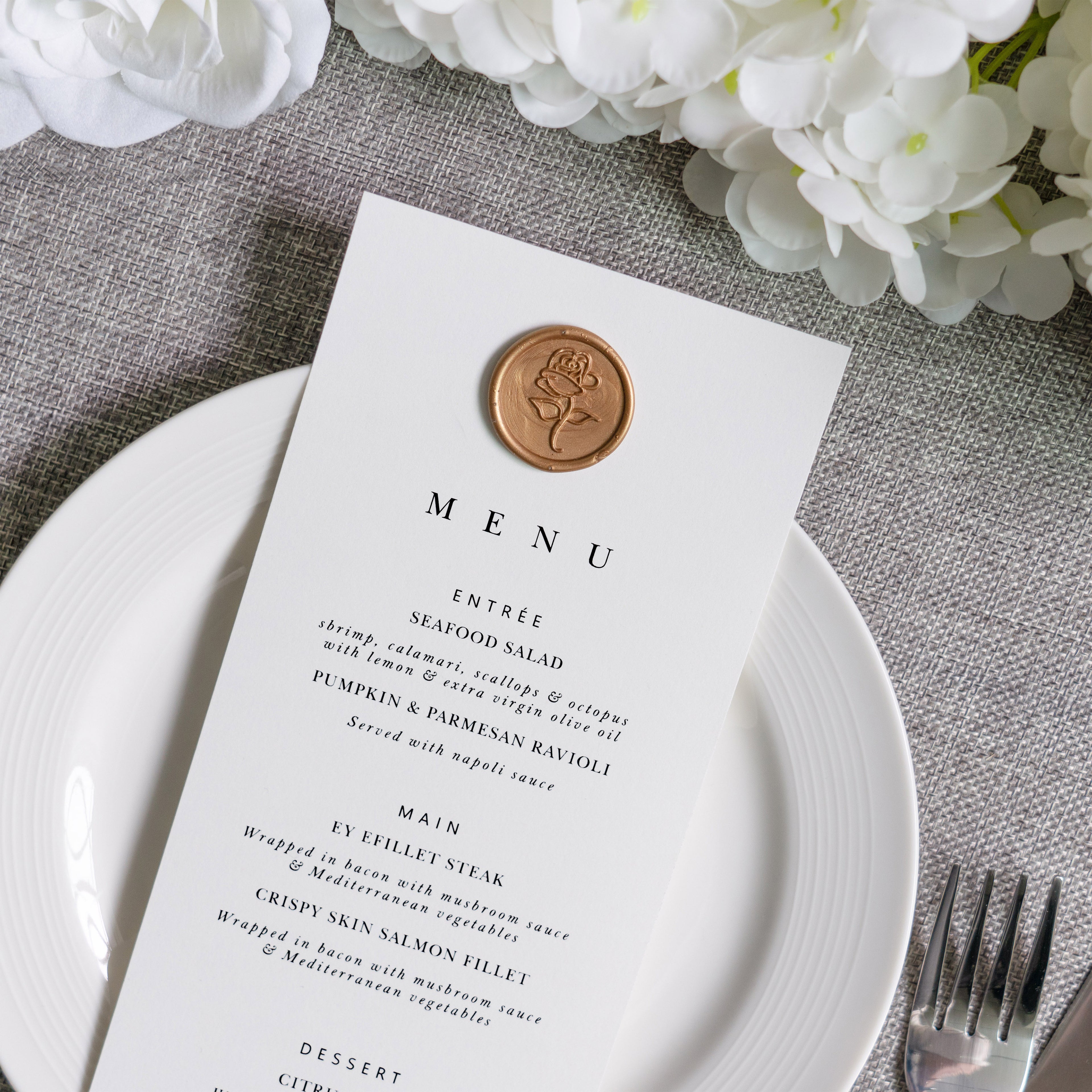 PONATIA White Paper Wedding Menu