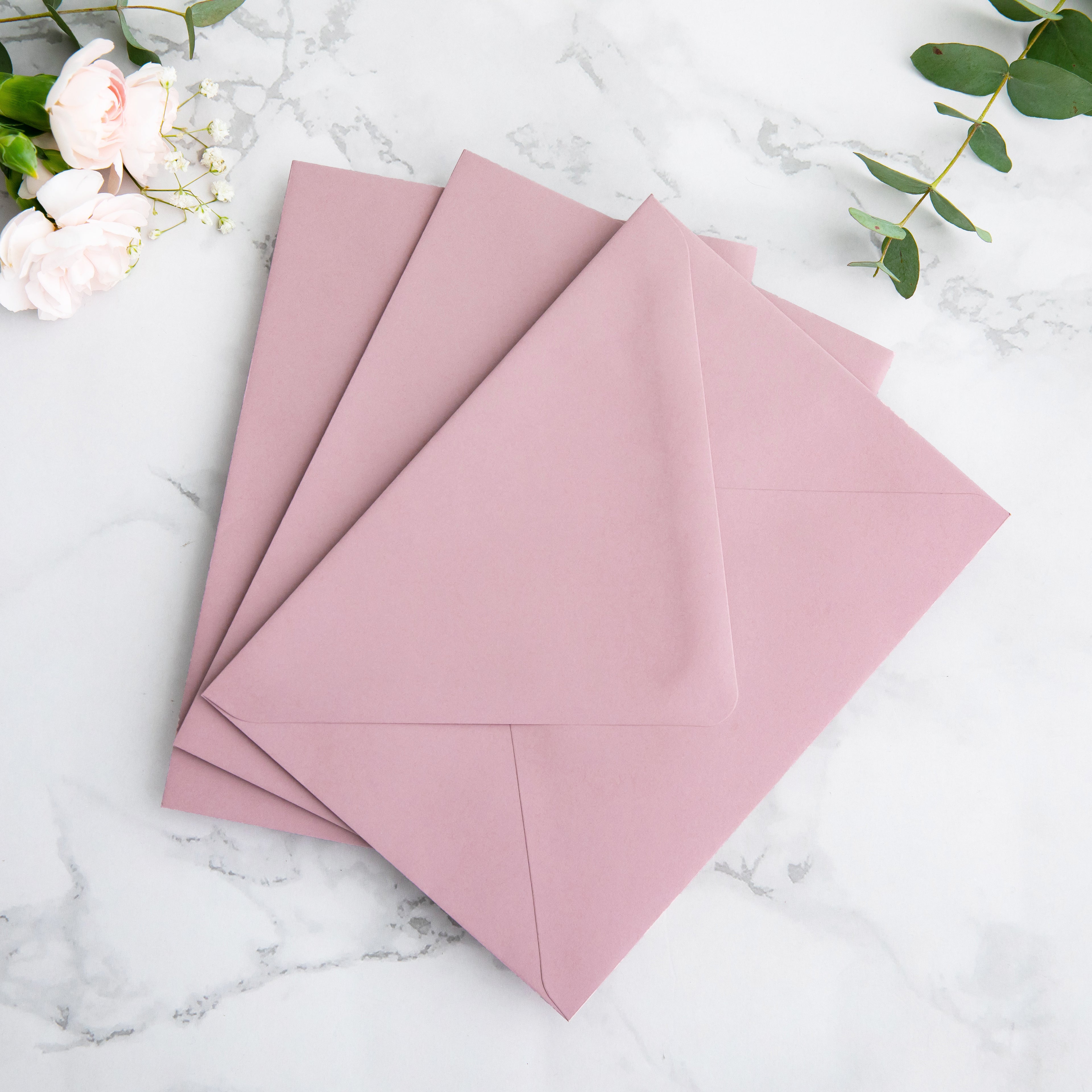 PONATIA 50 Pieces Dusty Rose Floral Liner Euro Flap Envelopes for  Wedding Invitation Card