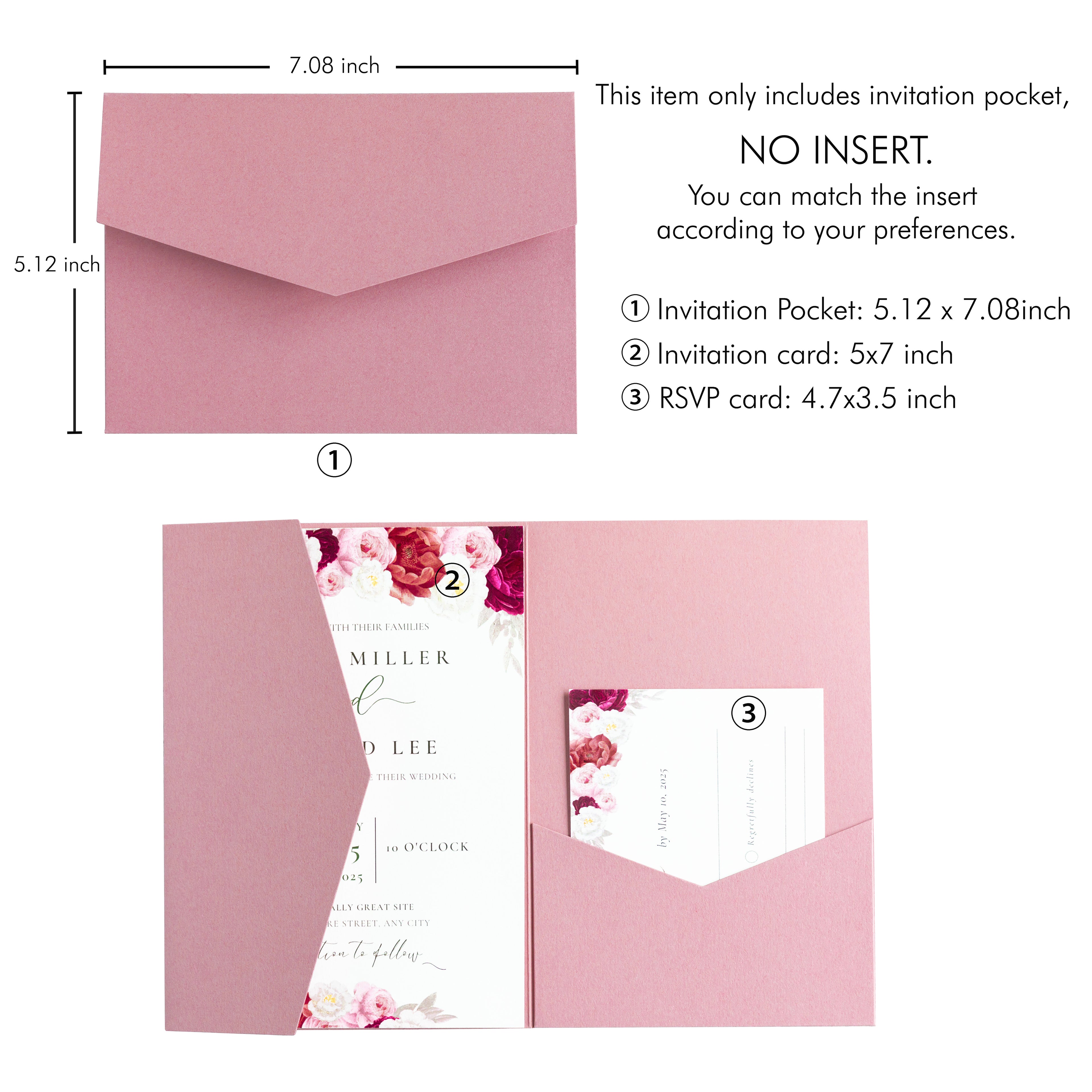 PONATIA 20 PCS Dusty Rose Tri-fold Wedding Invitation Pockets for 5x7 Wedding Cards