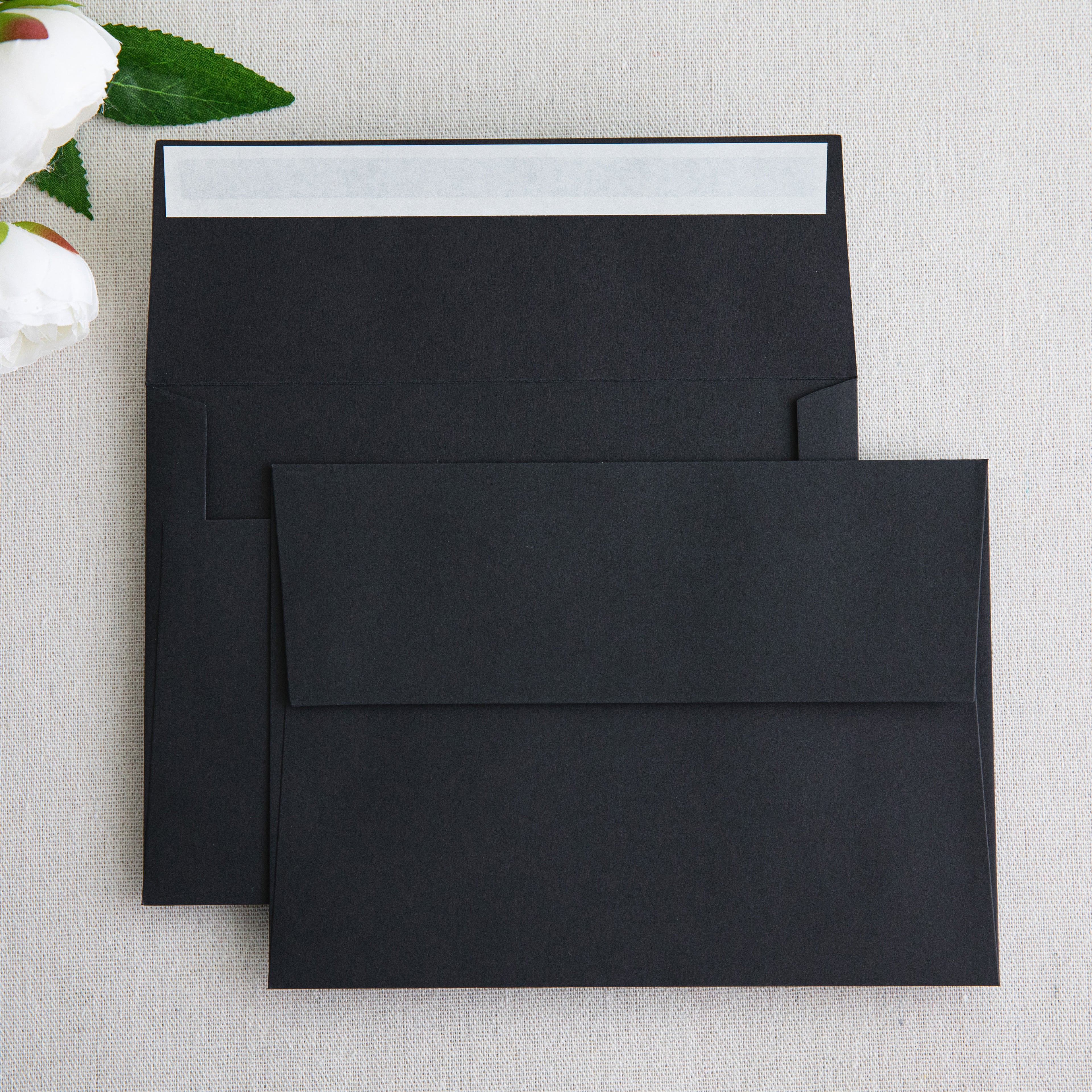 PONATIA 50 Pieces 5x7 Black Envelopes, A7 Envelopes Self Seal for Weddings, Invitation Cards