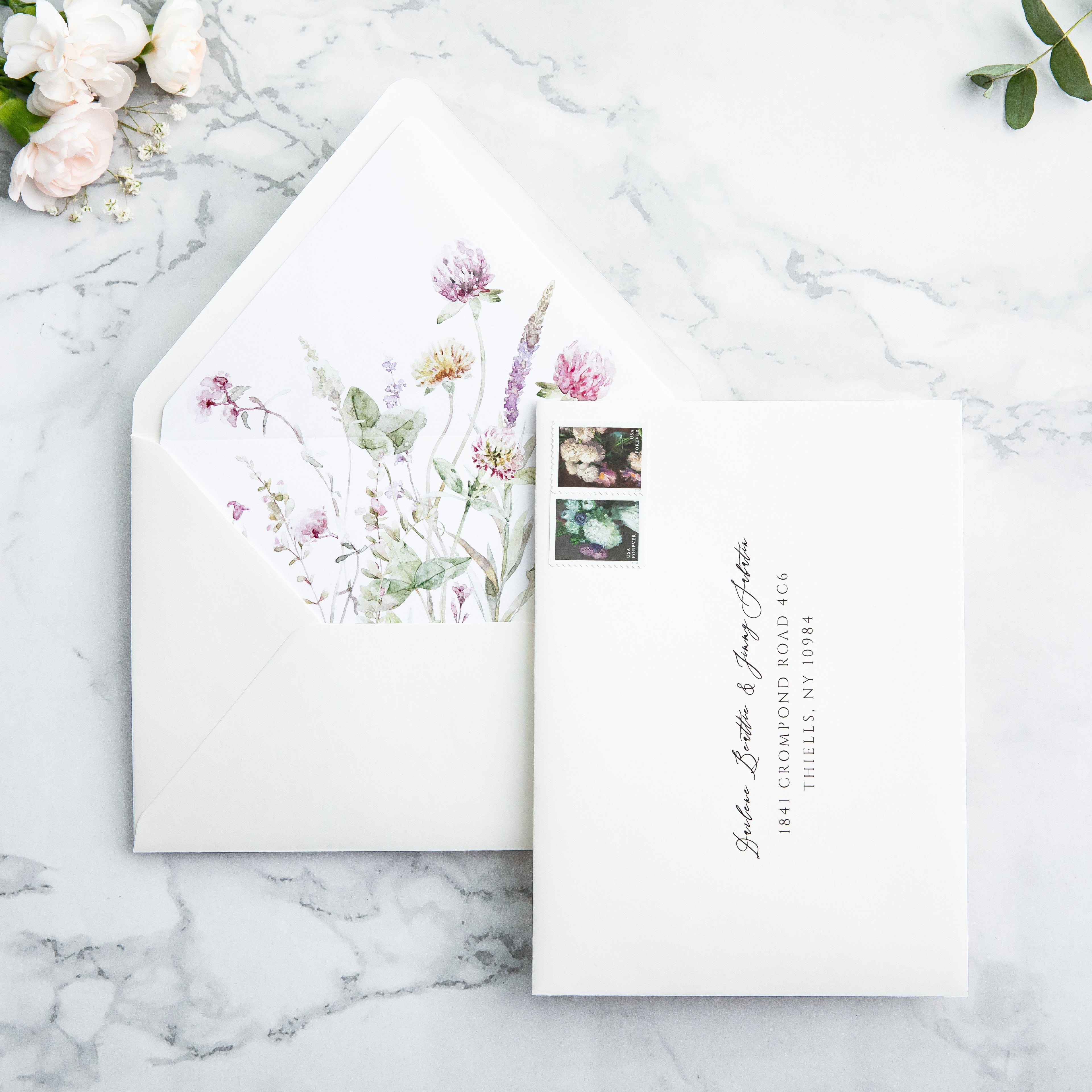 PONATIA 50 Pieces Ivory & Wild Flower Liner Euro Flap Envelopes for  Wedding Invitation Card